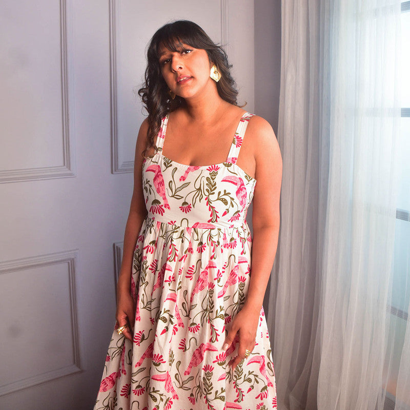 Cotton Strappy Dress For Women | Floral Hand Print | Pink、mySite、camillekostekn