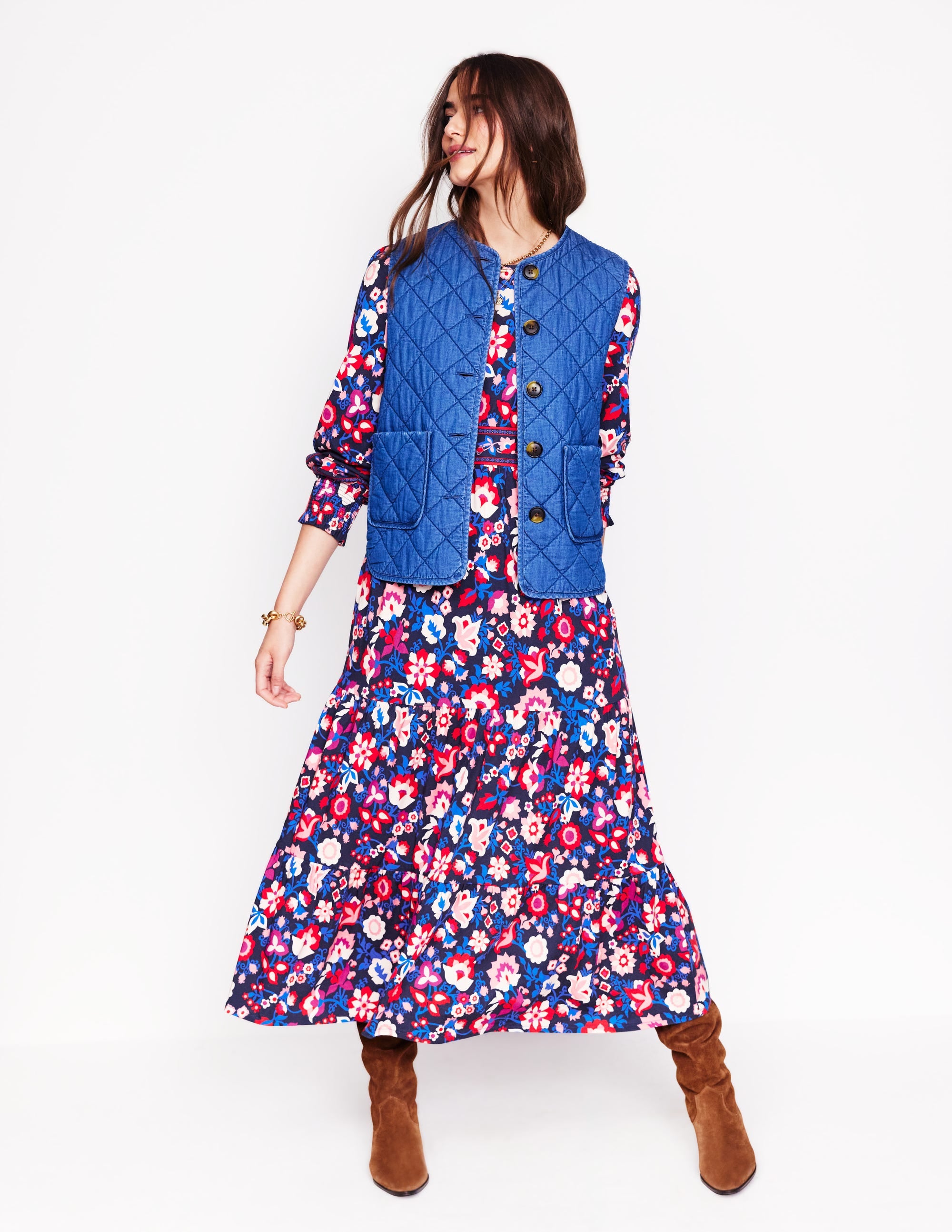  Tabitha Tiered Jersey Dress-College Navy, Garden Vine、mySite、ashleygrahame