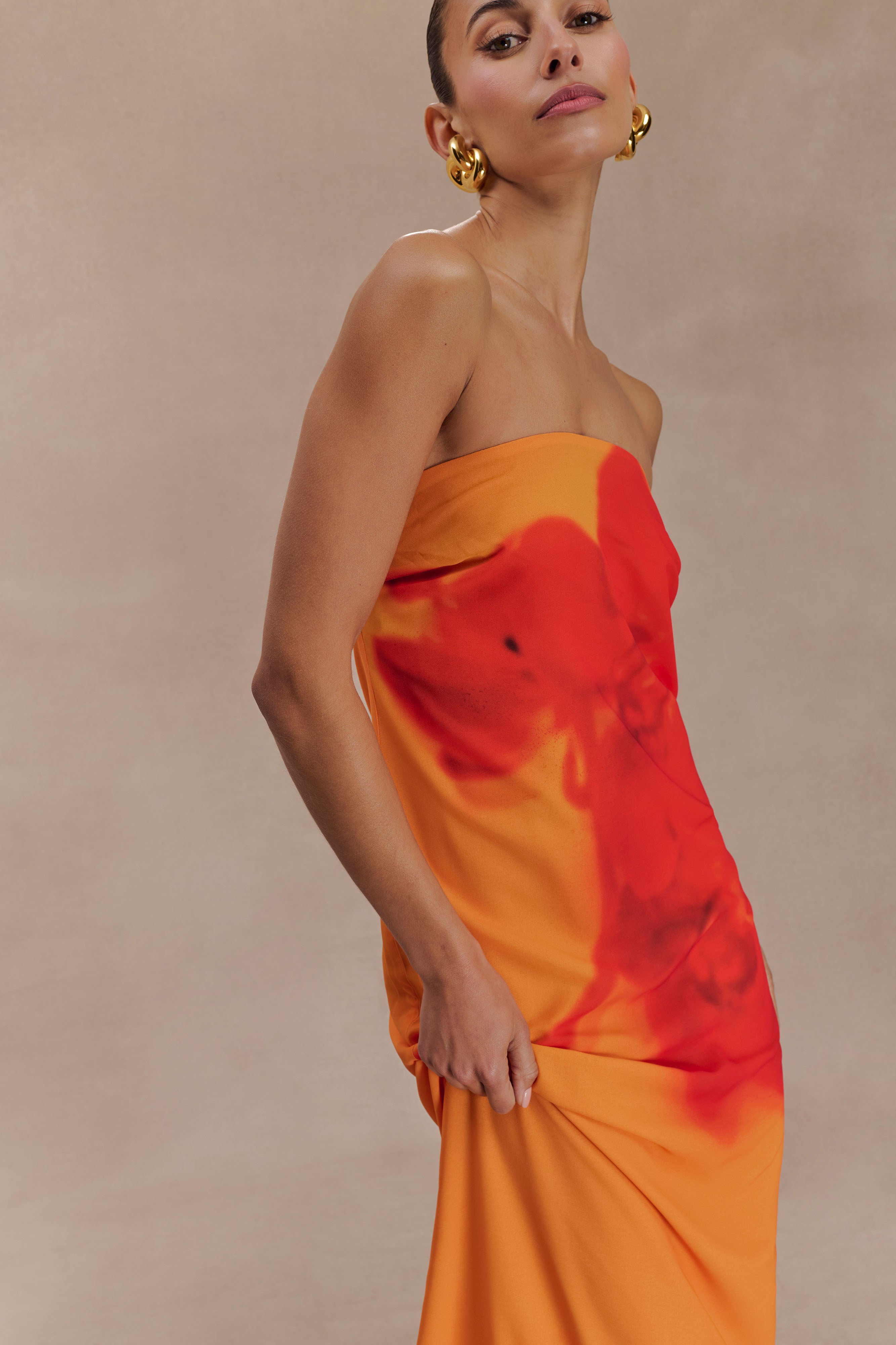 Amaya Strapless Chiffon Maxi Dress - Koi Orchid Print、mySite、solidvoid