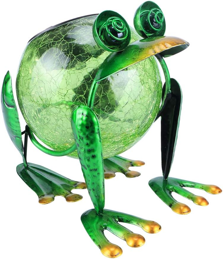 Crackled Glass Solar Frog Garden Decoration Statuary、mySite、g9winljtr