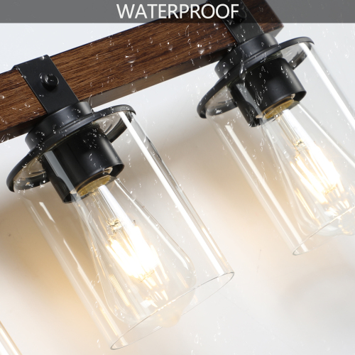 50" Rustic 7-Light Vanity Light, Industrial Bathroom Wall Sconce with Glass Shades and Wood Accent, Modern Farmhouse Lighting Fixture (No Bulbs)、、eastwooduniform