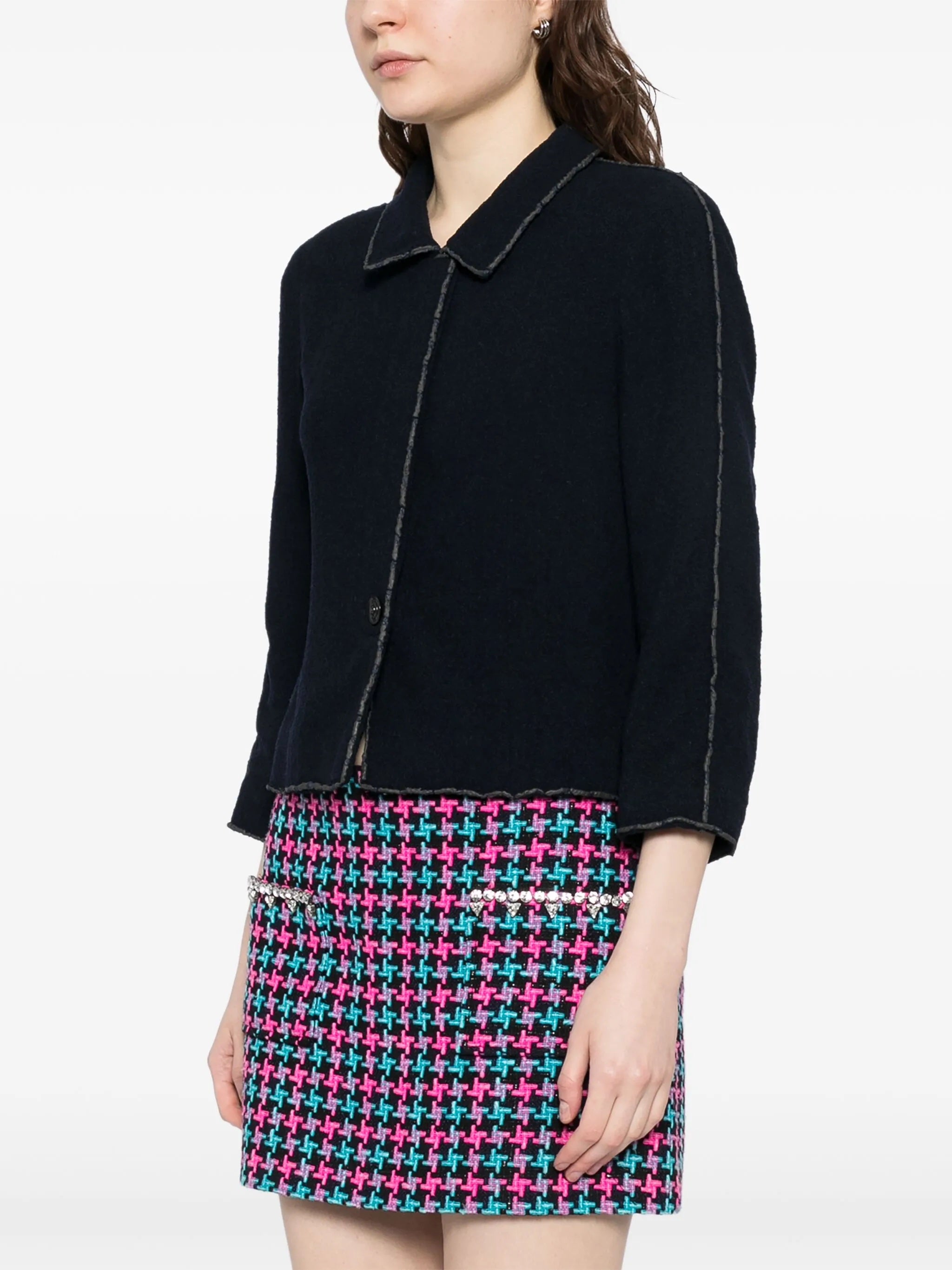 Navy Frayed Hem Jacket、mySite、garminoutage.com