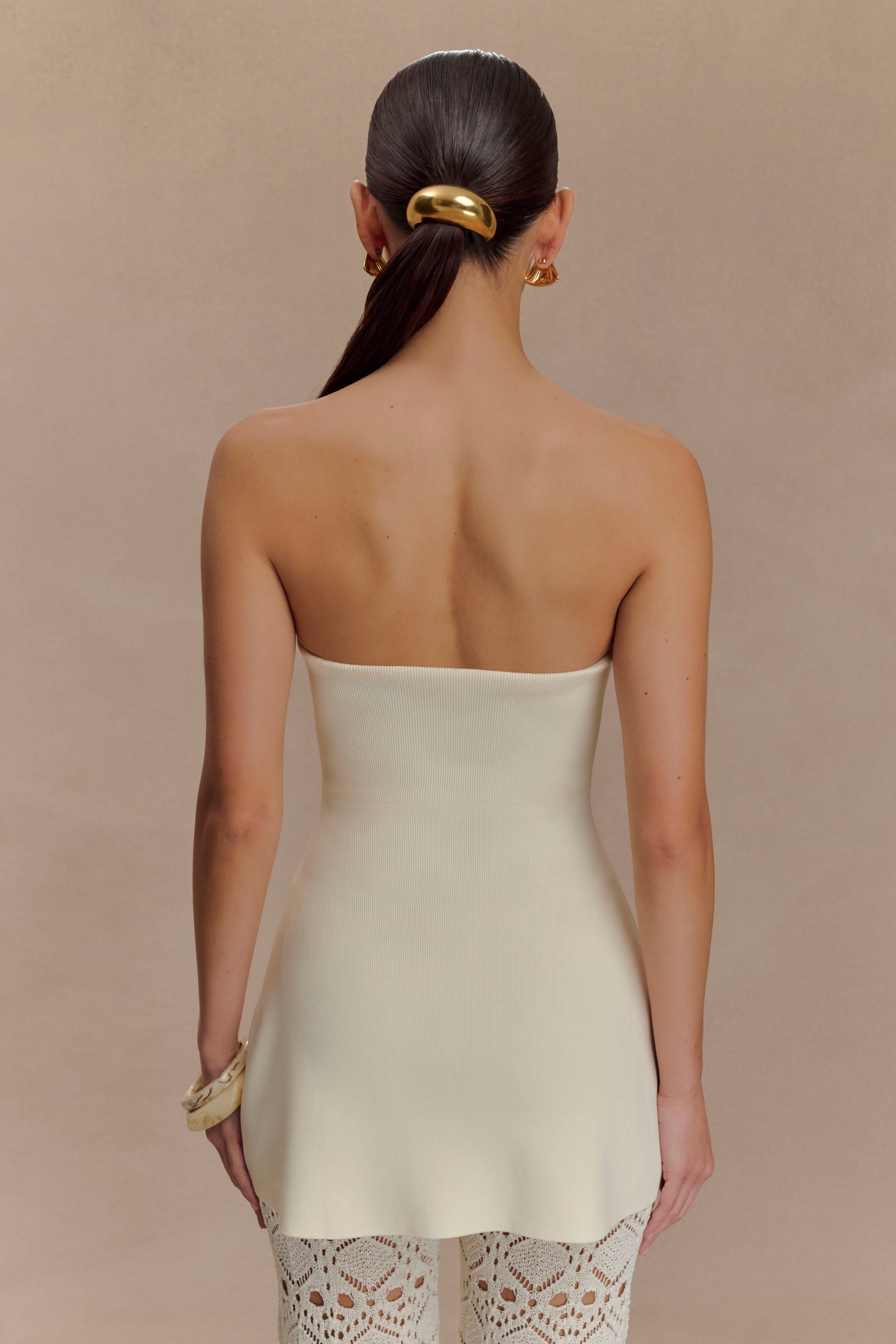 Anette Bandage Knit Strapless Top - Ivory、mySite、solidvoid