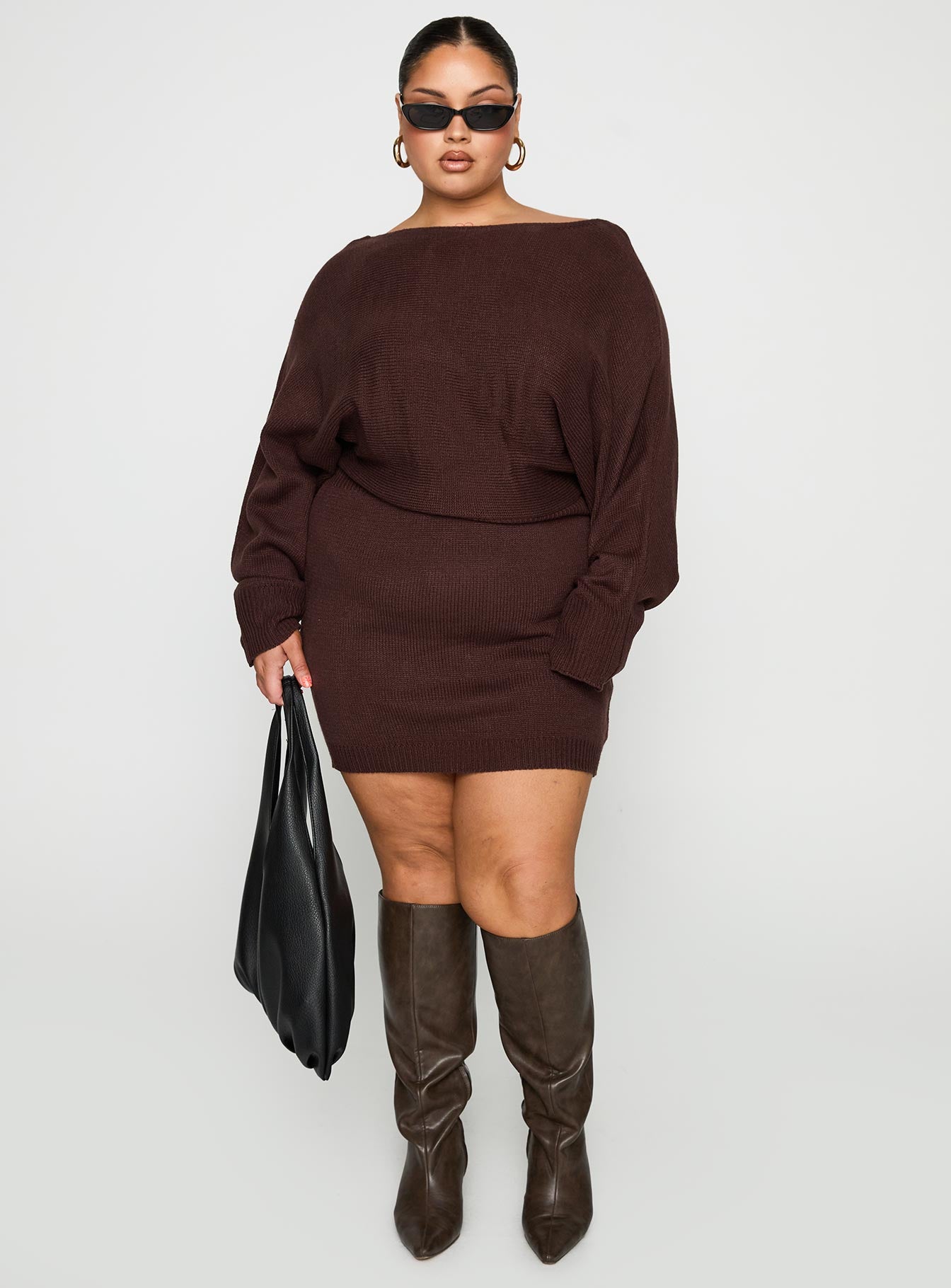 Bellamie Long Sleeve Mini Dress Chocolate Curve、mySite、solidvoid
