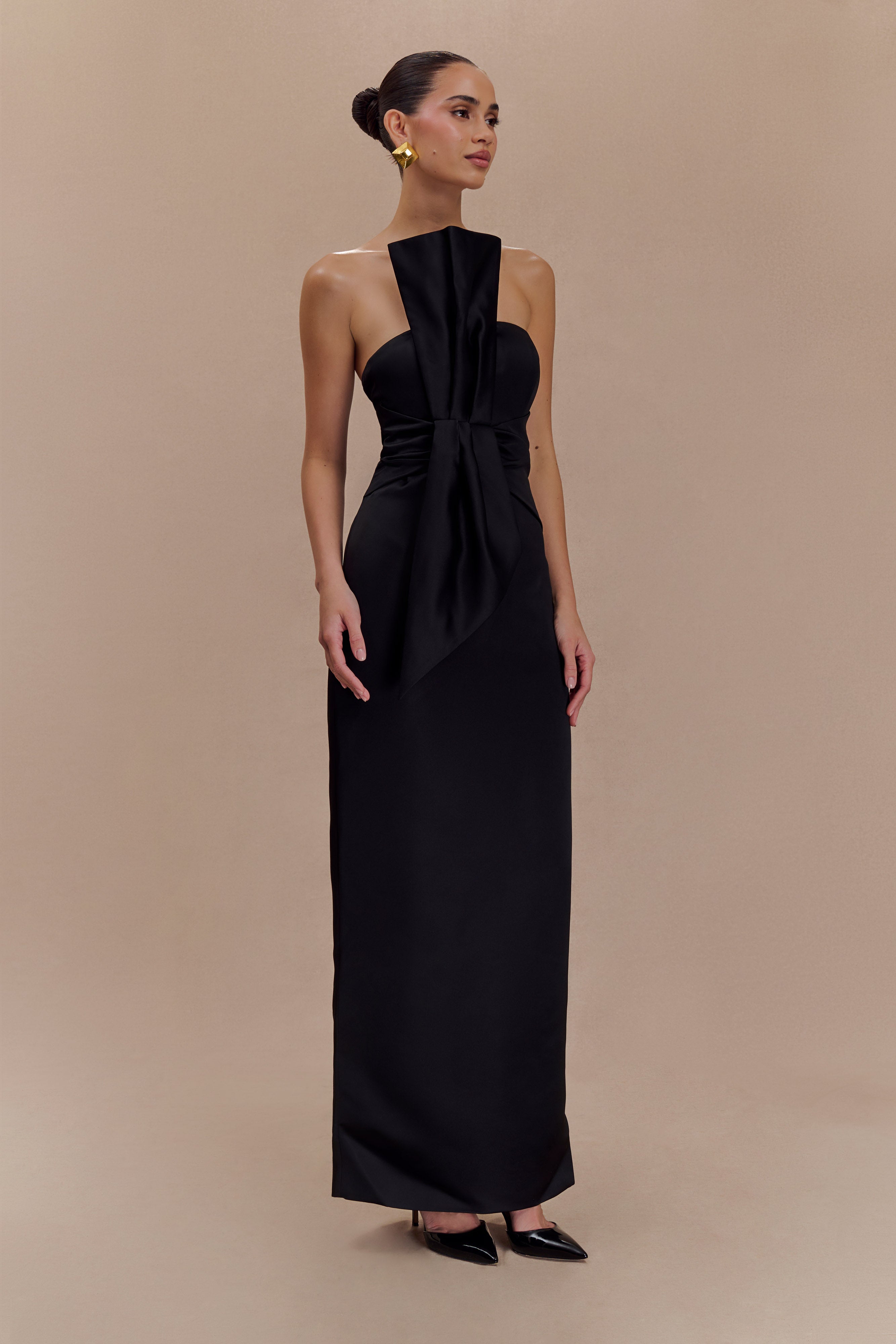 Cyrill Strapless Satin Structured Maxi Dress - Black、mySite、solidvoid