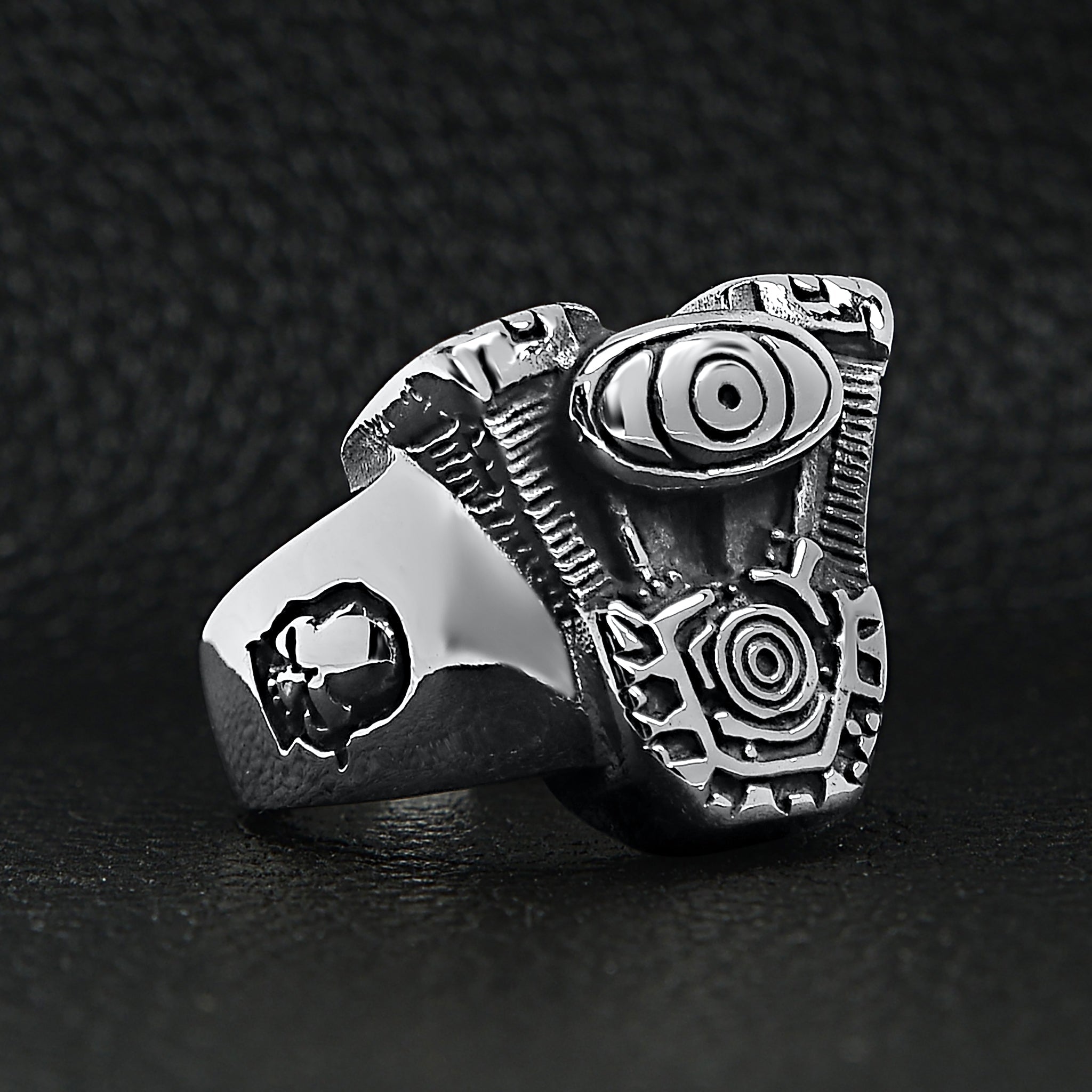 Stainless Steel Motorcycle Engine With Skull Accents Ring / SCR3073、mySite、dreamappss