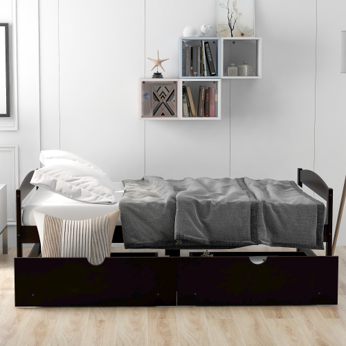Twin size platform bed, with two drawers, gray、、casual