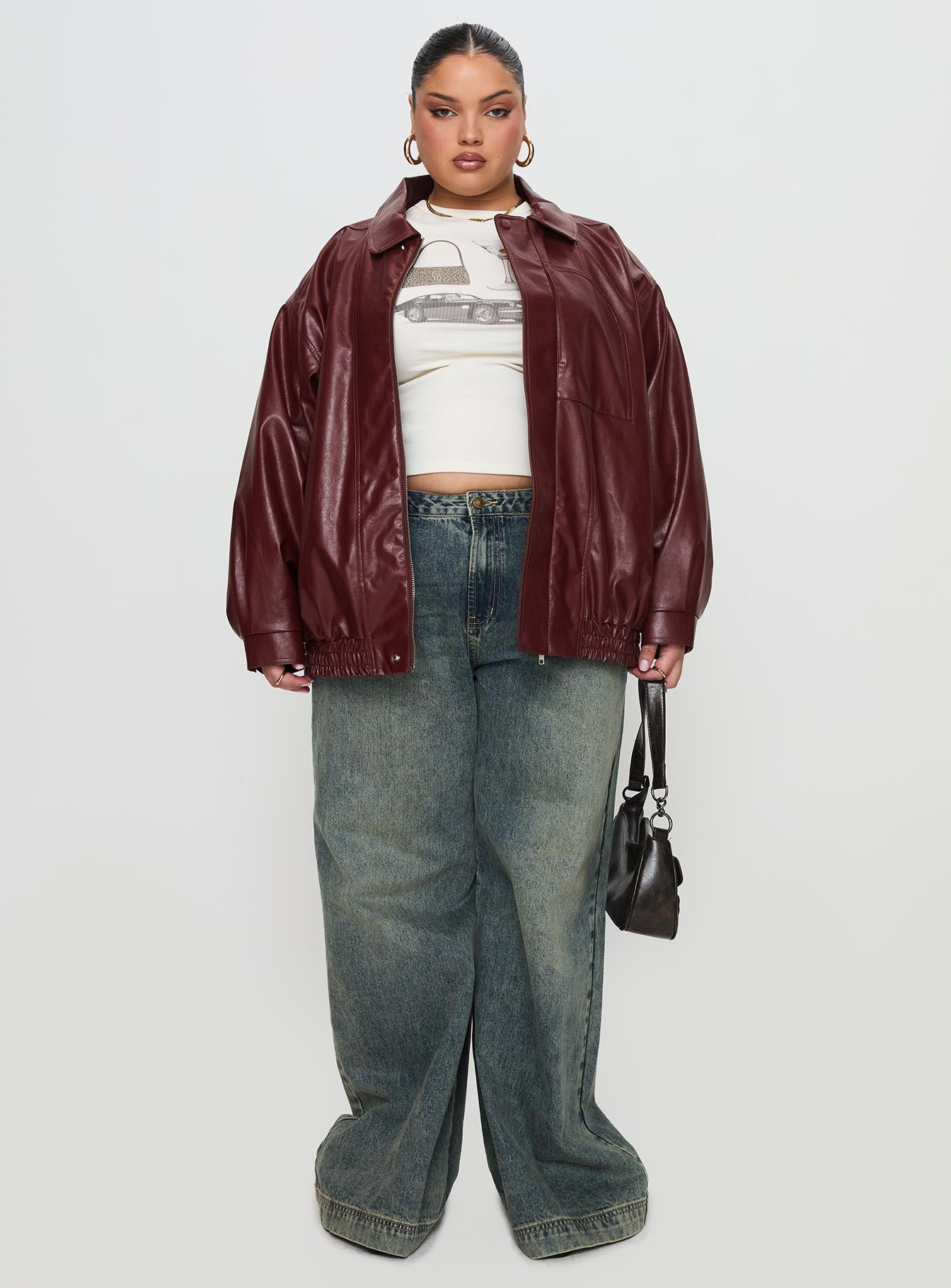 Devija Faux Leather Jacket Burgundy Curve、mySite、solidvoid