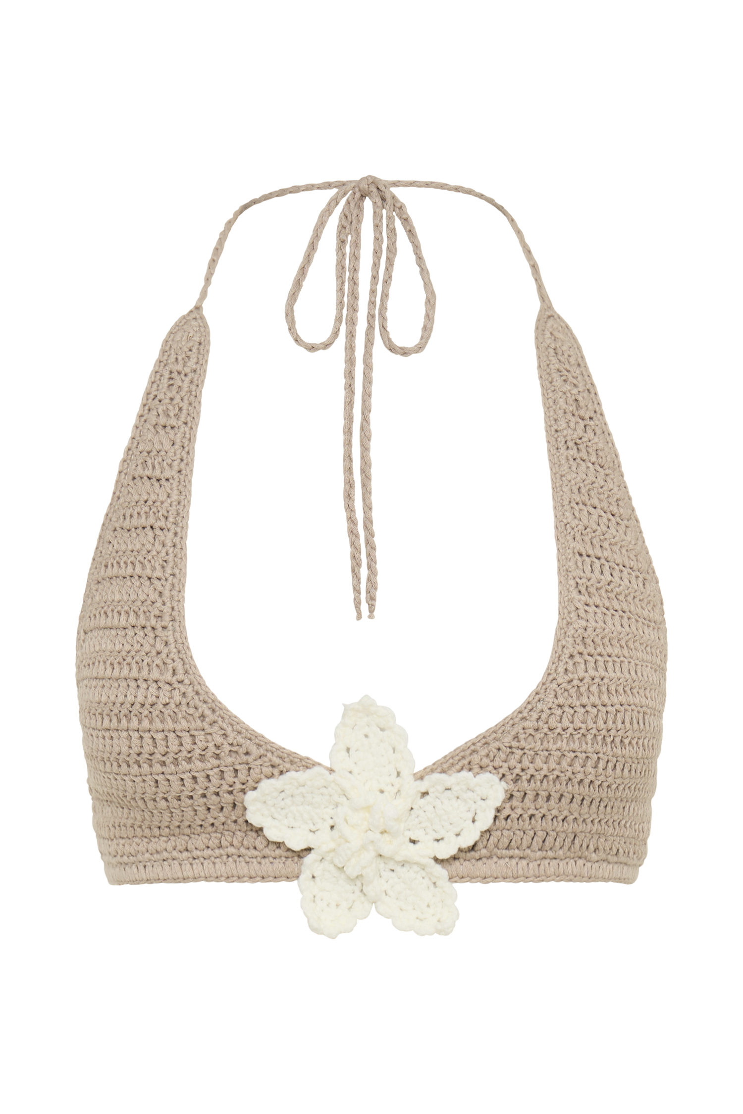 Rhiannon Floral Crochet Halter Bikini Top - Taupe/White、mySite、solidvoid