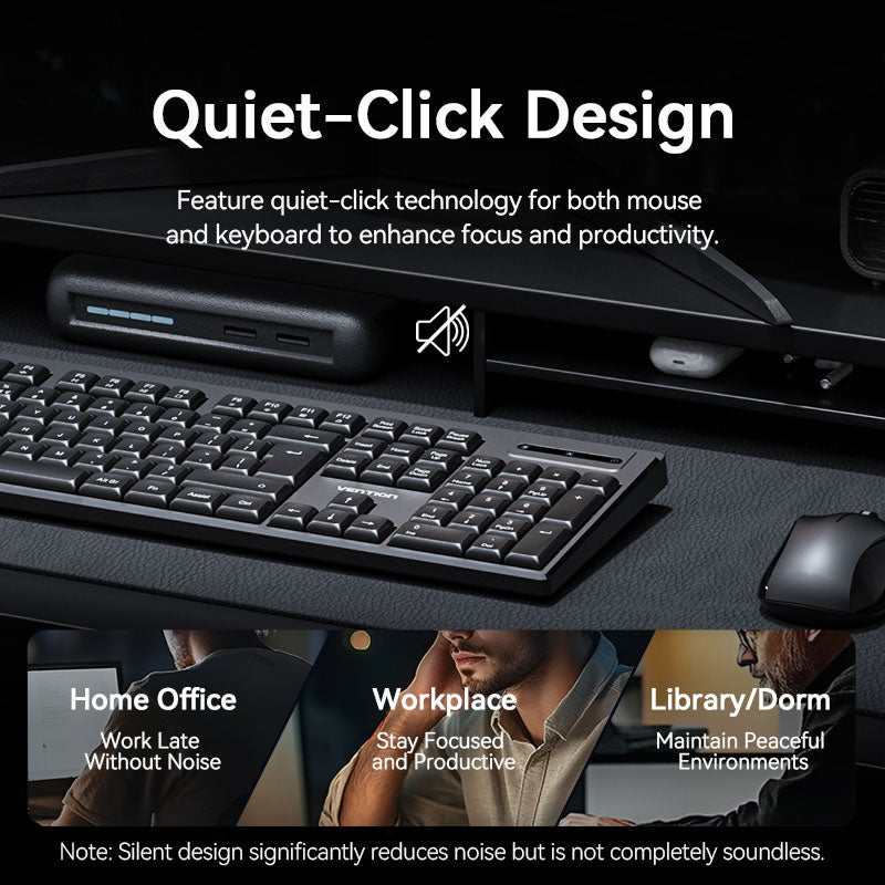 Vention Wireless Full-Sized Silent Keyboard and Mouse Combo Black Slim Type、mySite、fannypackpong
