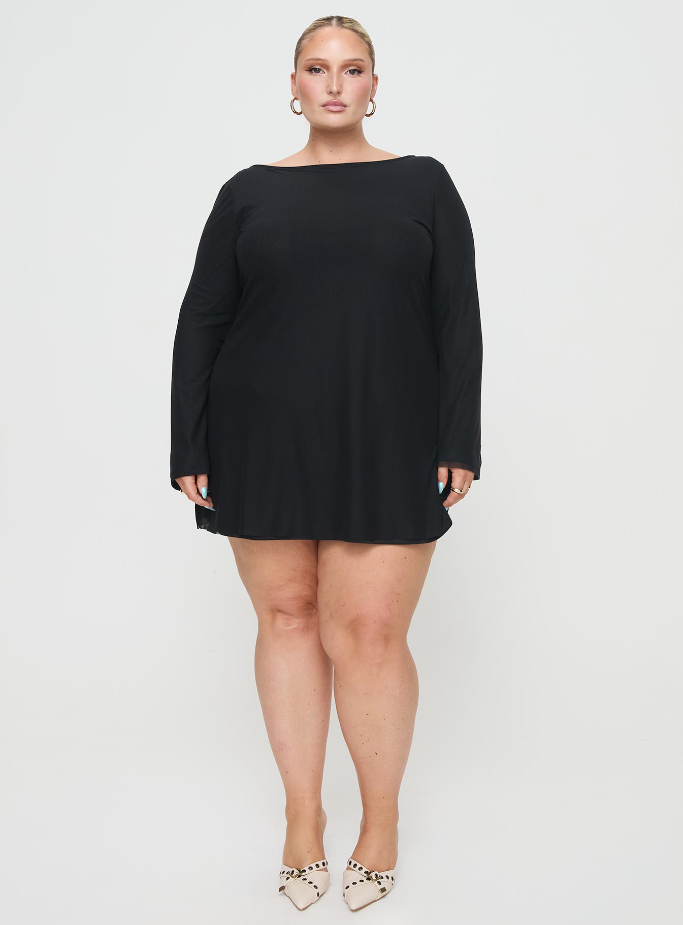 Lukea Long Sleeve Mini Dress Black Curve、mySite、solidvoid