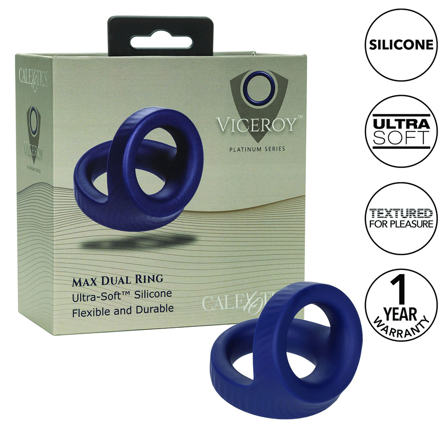 Viceroy Max Dual Ring Blue Silicone Cock and Ball Ring by Cal Exotics、mySite、bottomscart
