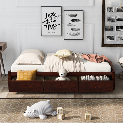 Orisfur. Twin Size Platform Storage Bed with 3 Drawers、、casual