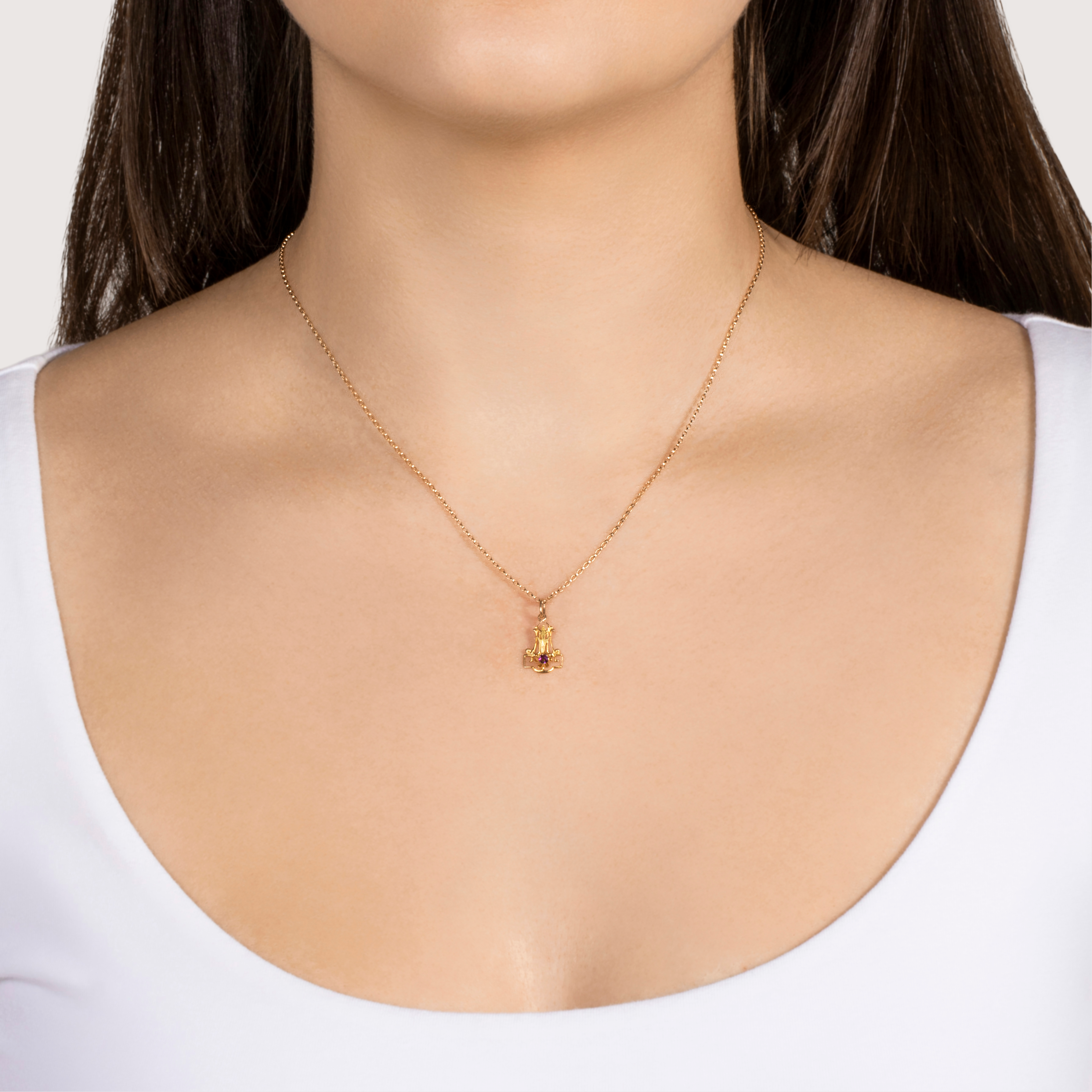 Antique Lightweight Art Deco 14k Yellow Gold Amethyst Buttercup Charm / Pendant、mySite、hinf8tx79