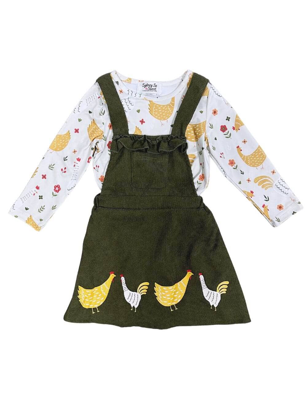 Chicken Chicken Olive Corduroy Girls Jumper Dress Set、mySite、camillekostekn
