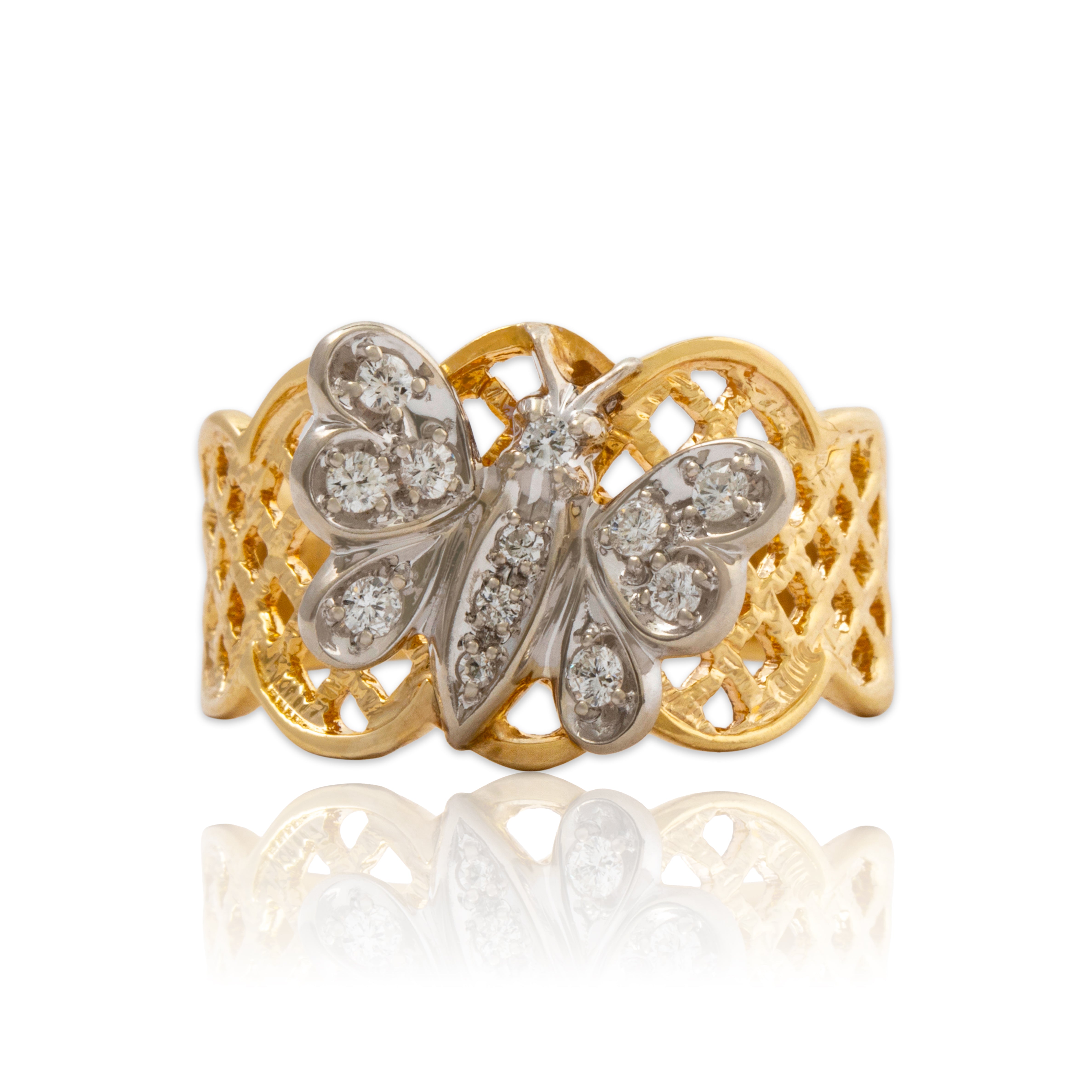 Vintage 14k Yellow & White Gold Diamond Wonderful Figural Butterfly Ring 8.25、mySite、hinf8tx79