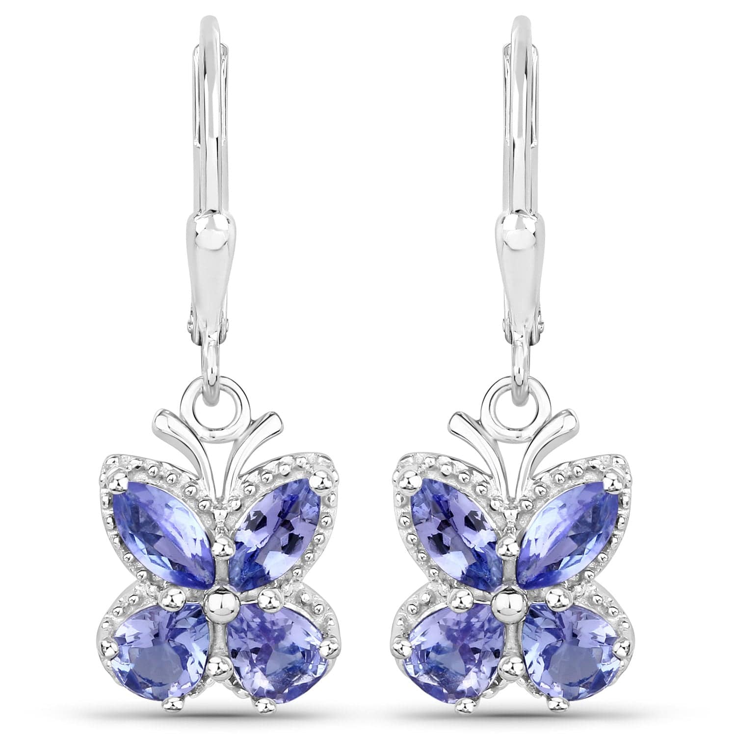 Gemstone Butterfly Drop Earrings Sterling Silver Tanzanite or Aquamarine、mySite、g9winljtr