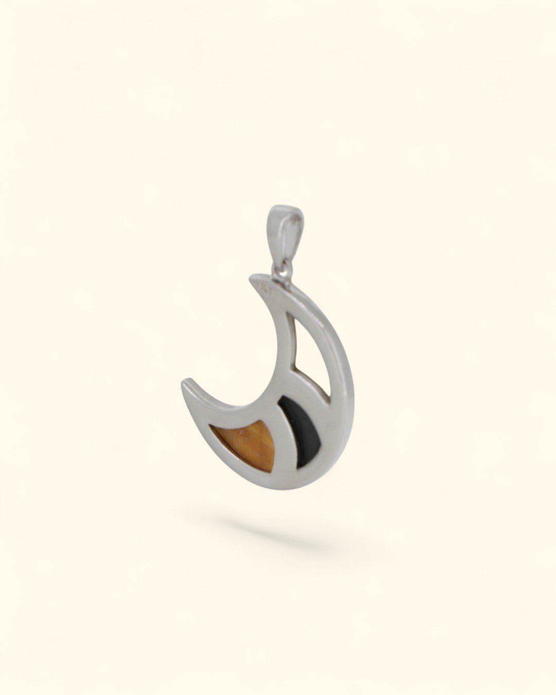 Tricolor Crescent Inlay Moon Pendant – Sterling Silver with Tiger’s Eye, Hematite & Mother of Pearl、mySite、topwebapps