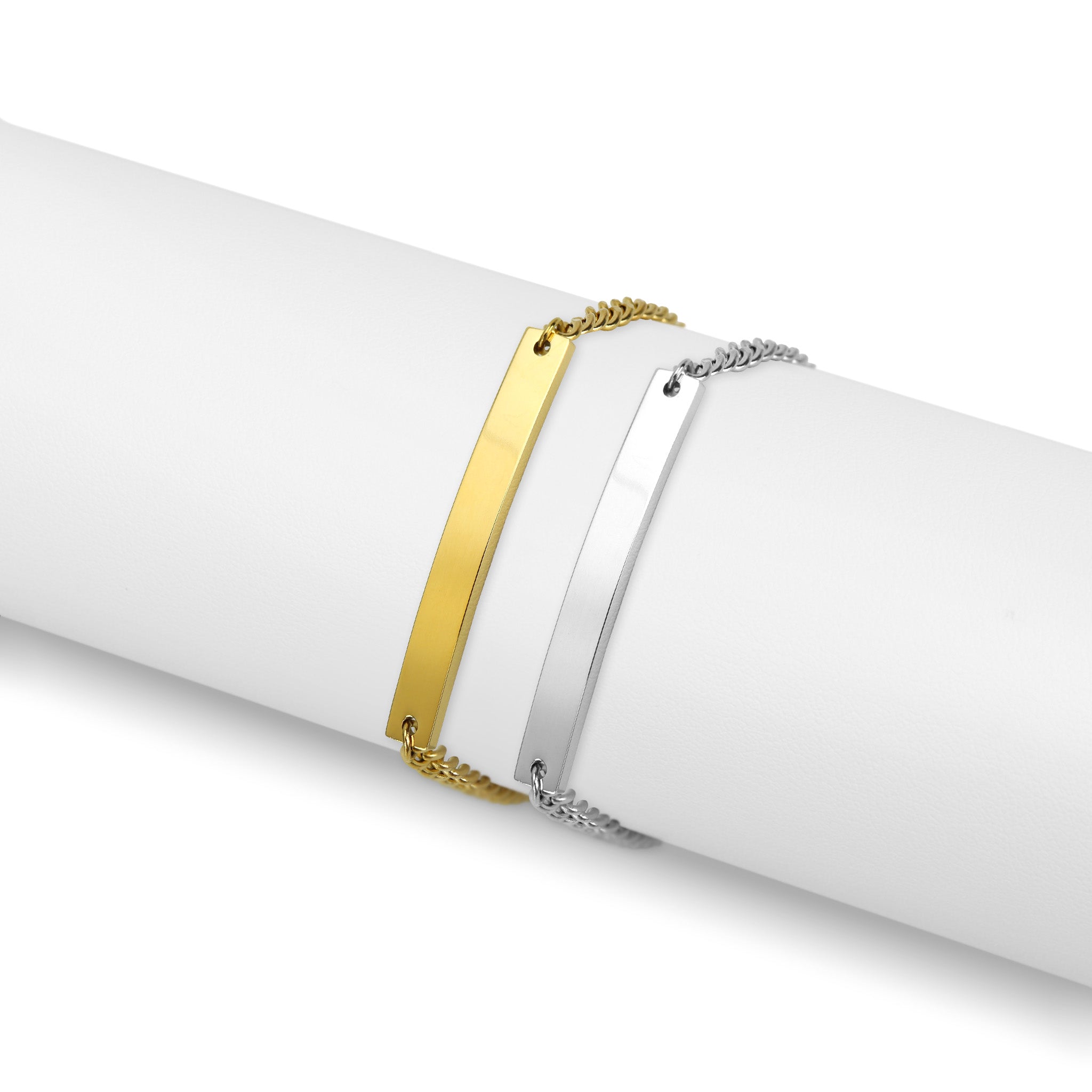 18K Gold PVD Stainless Steel Curved Blank Bar Curb Chain Bracelet / BRJ9080、mySite、dreamappss