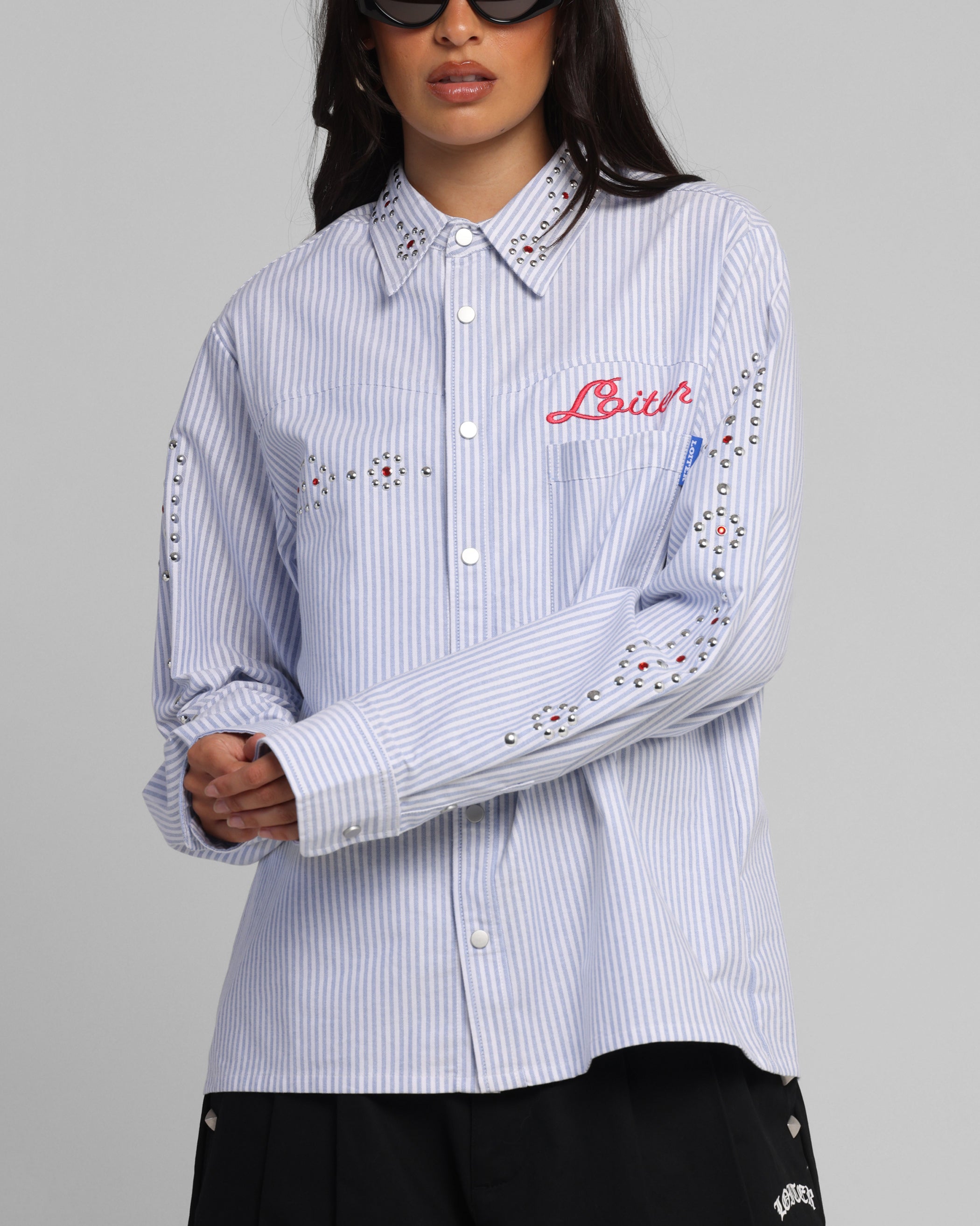 Loiter Western Long Sleeve Button Up Shirt Blue/White、mySite、zt4zffjzw
