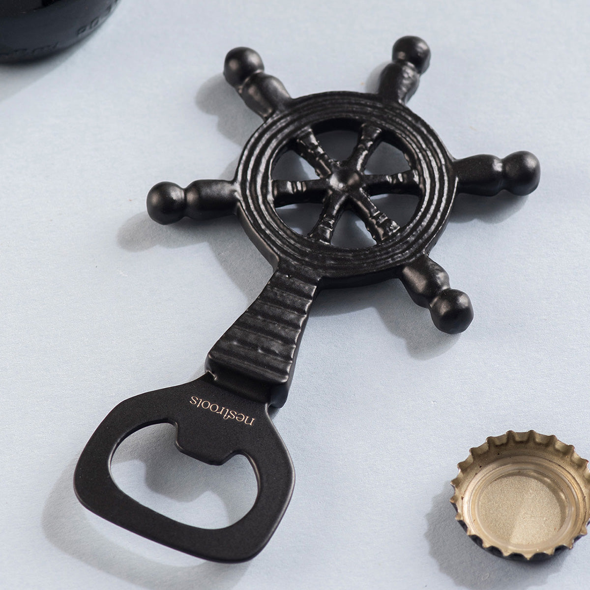 Stainless Steel Bottle Opener | Ship Steering Wheel Shape | Black、mySite、camillekostekn