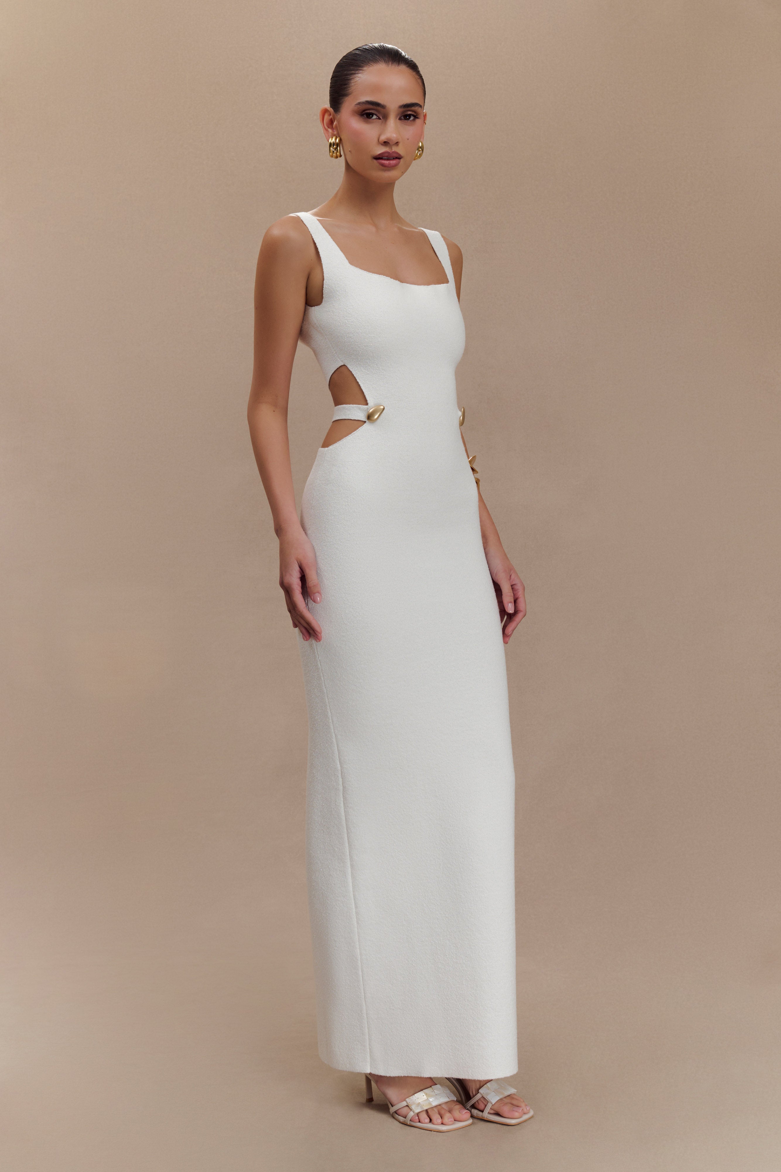 Alysanne Cut Out Knit Maxi Dress - White、mySite、solidvoid