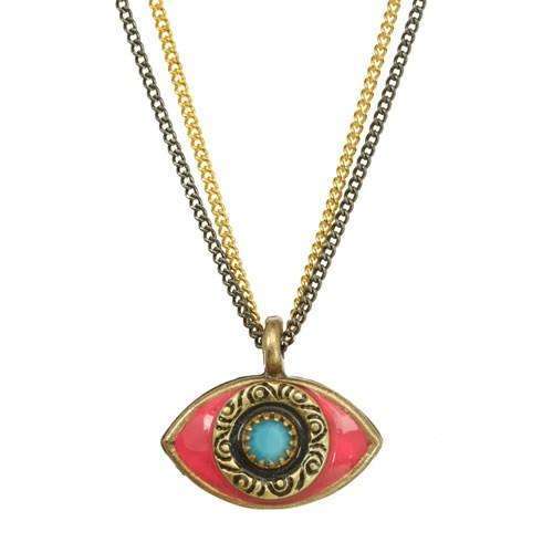 Michal Golan Pink and Turquoise Evil Eye Double Strand Necklace、mySite、topwebapps