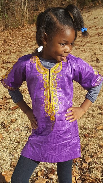 Girls-Boys Purple Dashiki with Gold Embroidery-DPC105、mySite、solidvoid