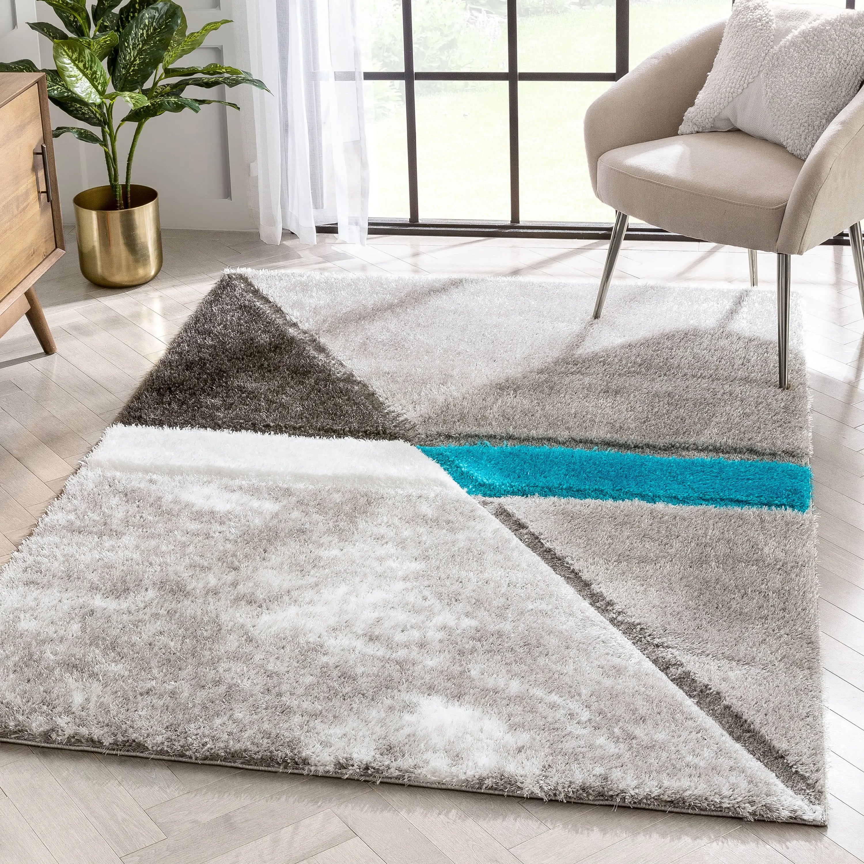 Mori Modern Abstract Geometric 3D Textured Shag Grey Blue Rug、mySite、gigharbornorthrealestate
