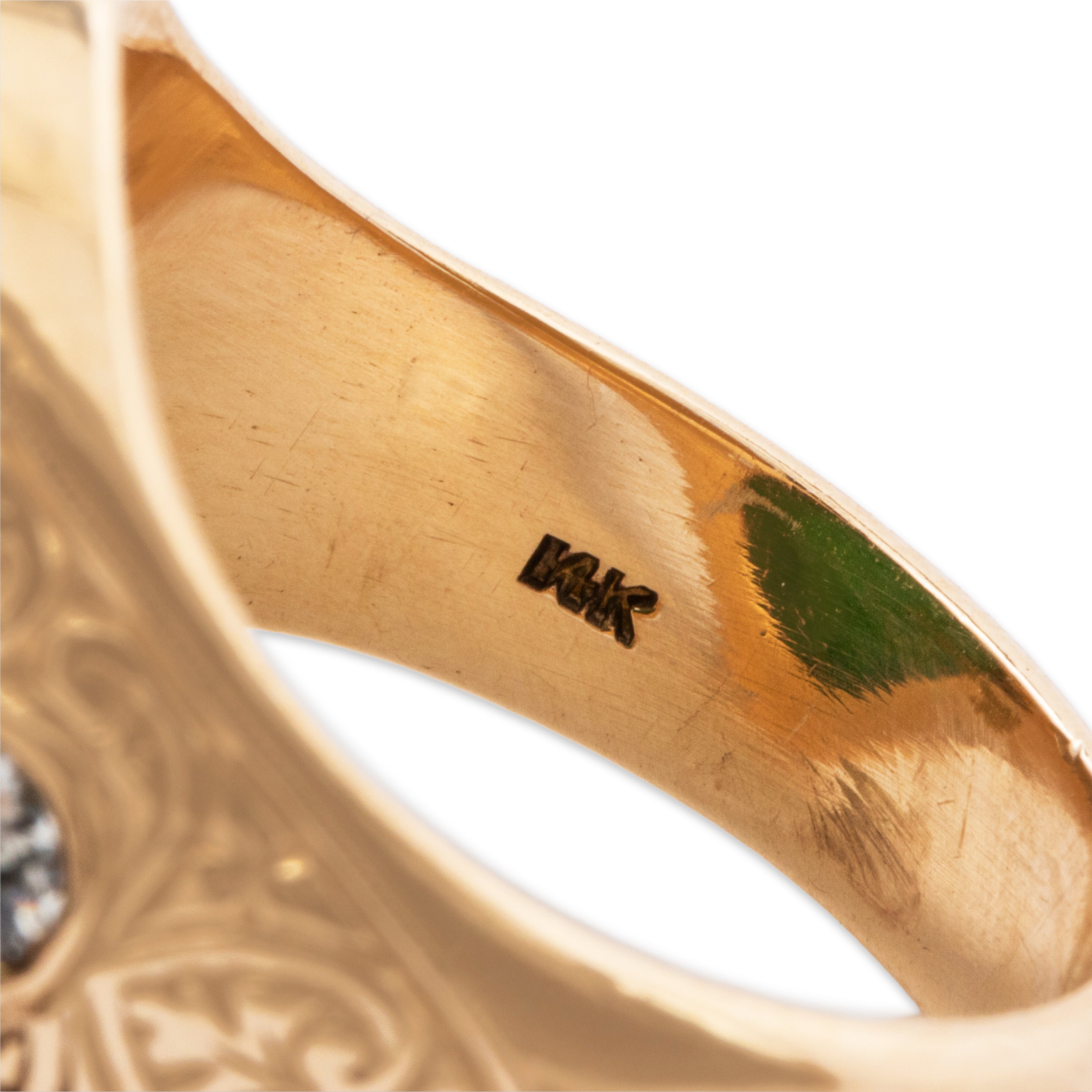 Antique Heavy 14k Rosy Yellow Gold 13ct Jade .5cttw Old European Diamond Ring、mySite、hinf8tx79