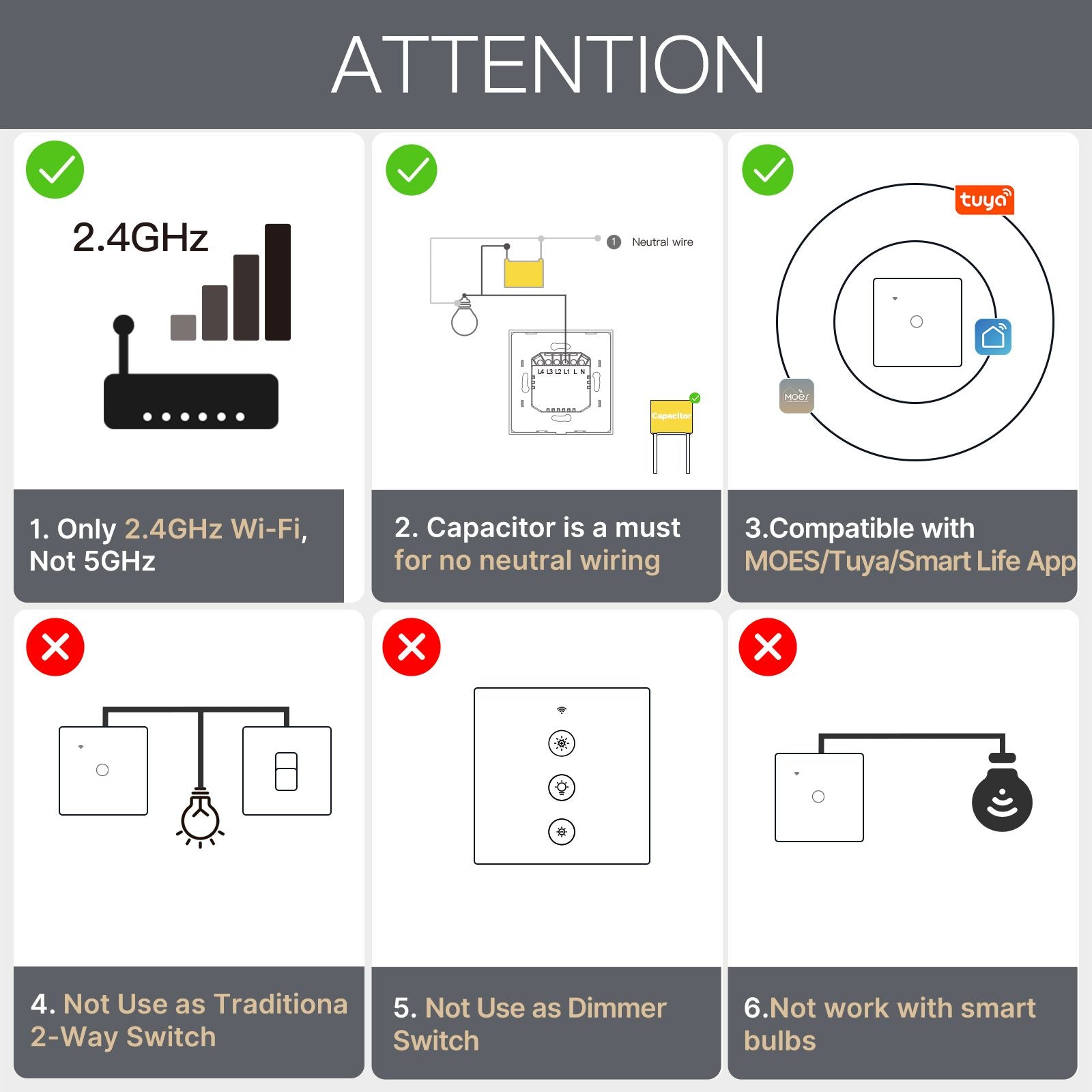 WiFi Smart Light Wall Touch Switch No Neutral Wire Required EU Standard、mySite、fannypackpong