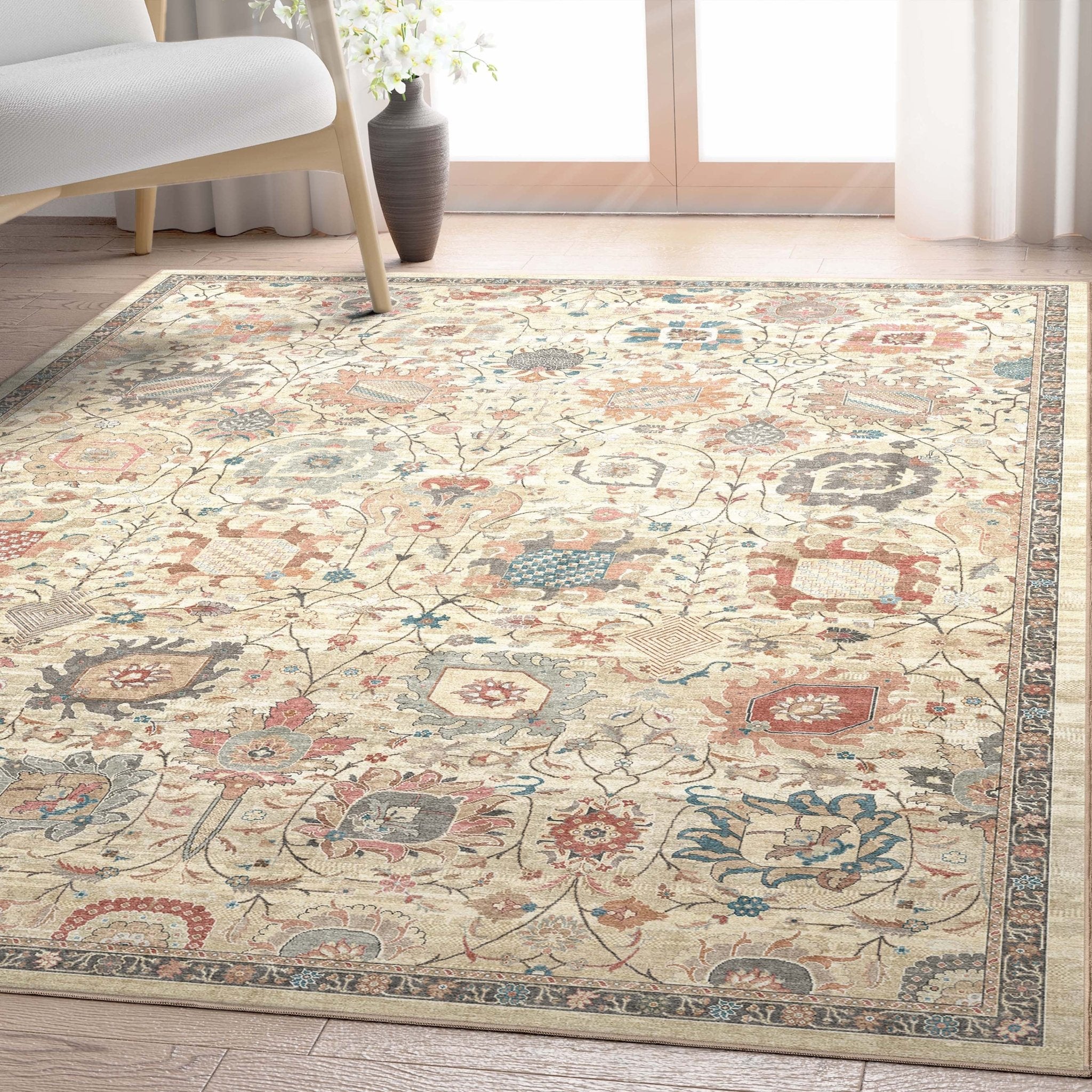 Vienna Vintage Oriental Botanical Rug – Easy Clean, Stylish Elegant Design、mySite、gigharbornorthrealestate