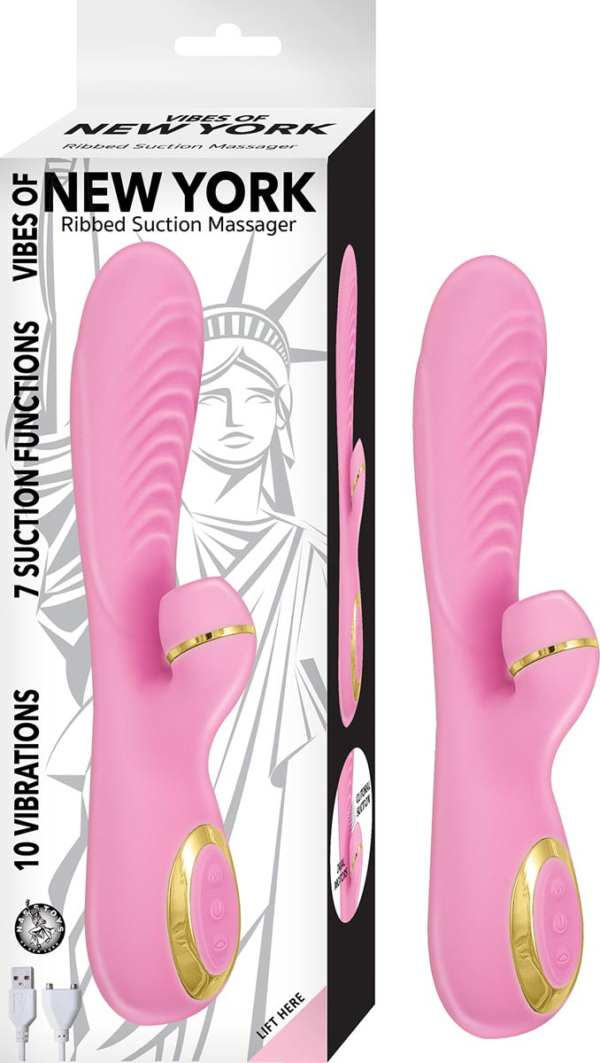 Vibes of New York | Ribbed Suction Massager Vibe | Pink | USB、mySite、bottomscart