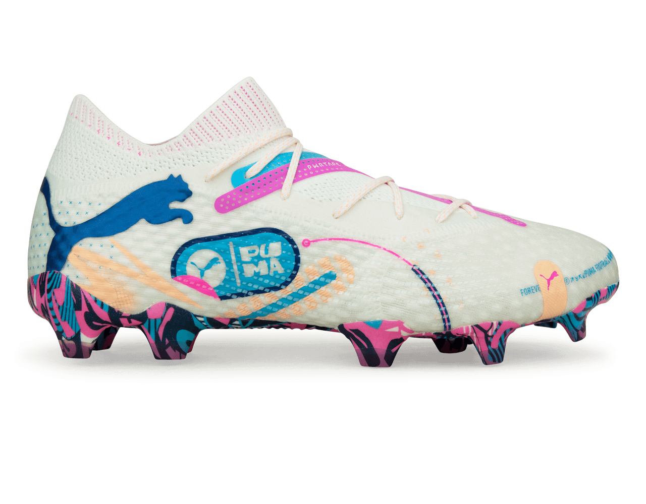 PUMA Men's Future 7 Ultimate Volume Up FG/AG White/Luminous Blue、mySite、noshort