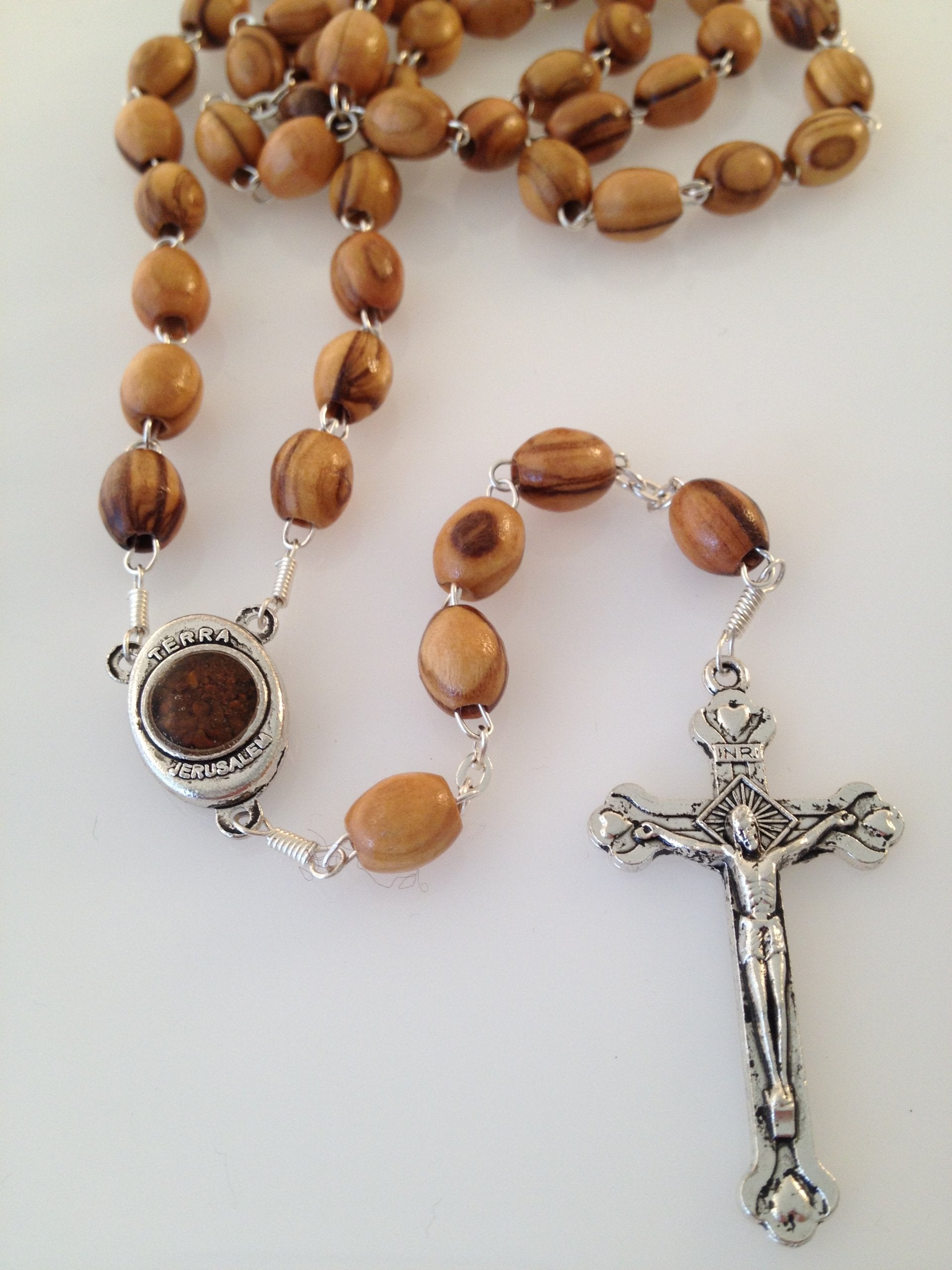 Olive wood Rosary with Holy Land earth - Soil - With Certificate of Authenticity、mySite、topwebapps