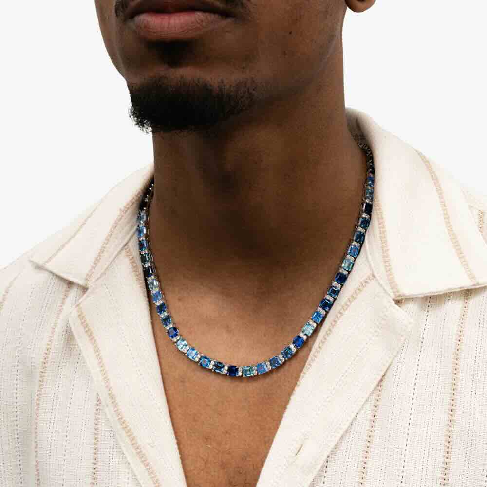 5MM Asscher Cut Blue Moissanite Tennis Chain、mySite、hinf8tx79