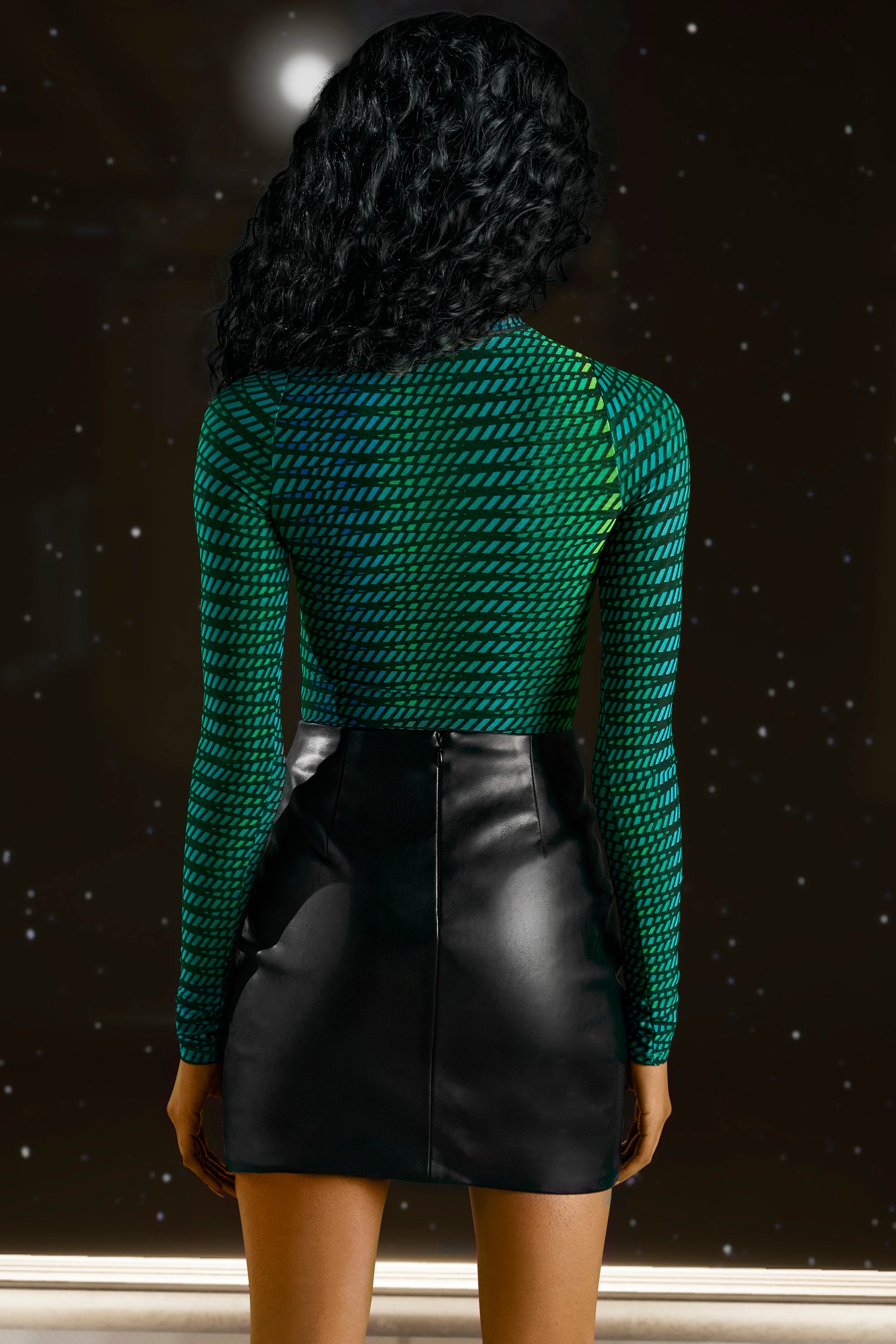 High Neck Mesh Bodysuit in Striped Print、mySite、solidvoid