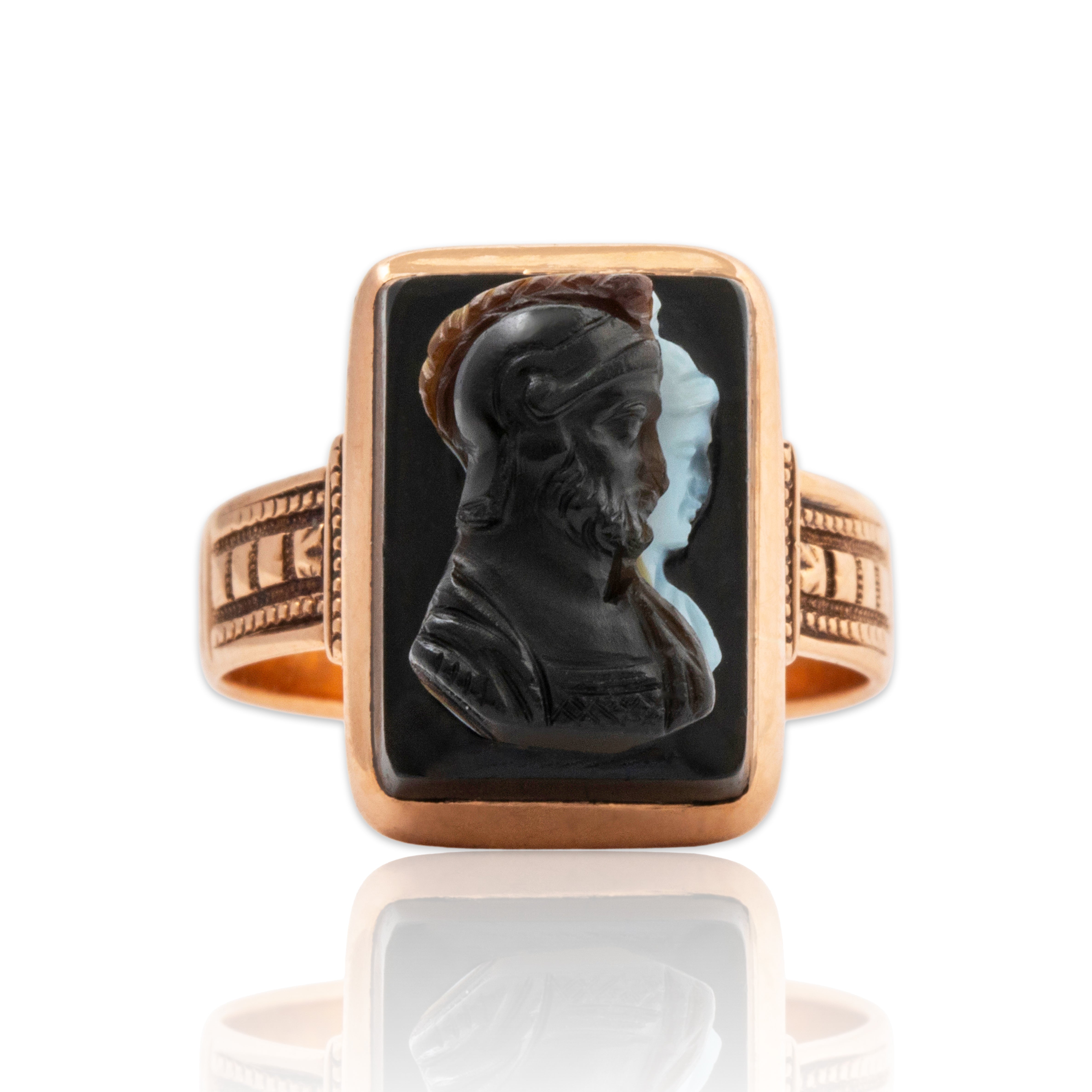 Antique Victorian 10k Rosy Yellow Gold 2.96ct Hardstone Two Etruscans Ring 6.00、mySite、hinf8tx79