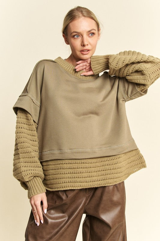  Davi & Dani Faux Layered Round Neck Sweater、mySite、justintrudeaud