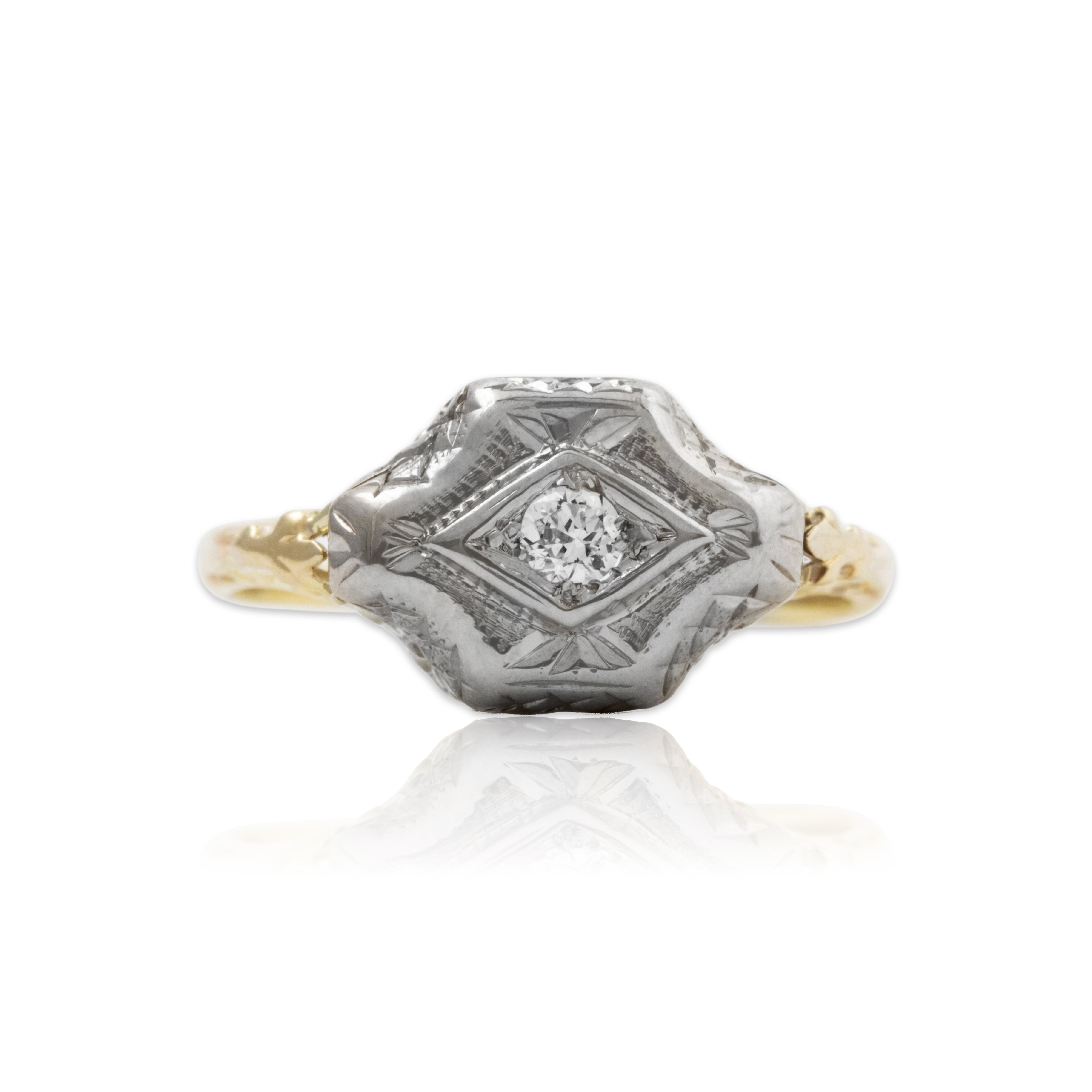 Antique Art Deco 14k Yellow & White Gold Diamond Dramatic Openwork Ring 6.75、mySite、hinf8tx79