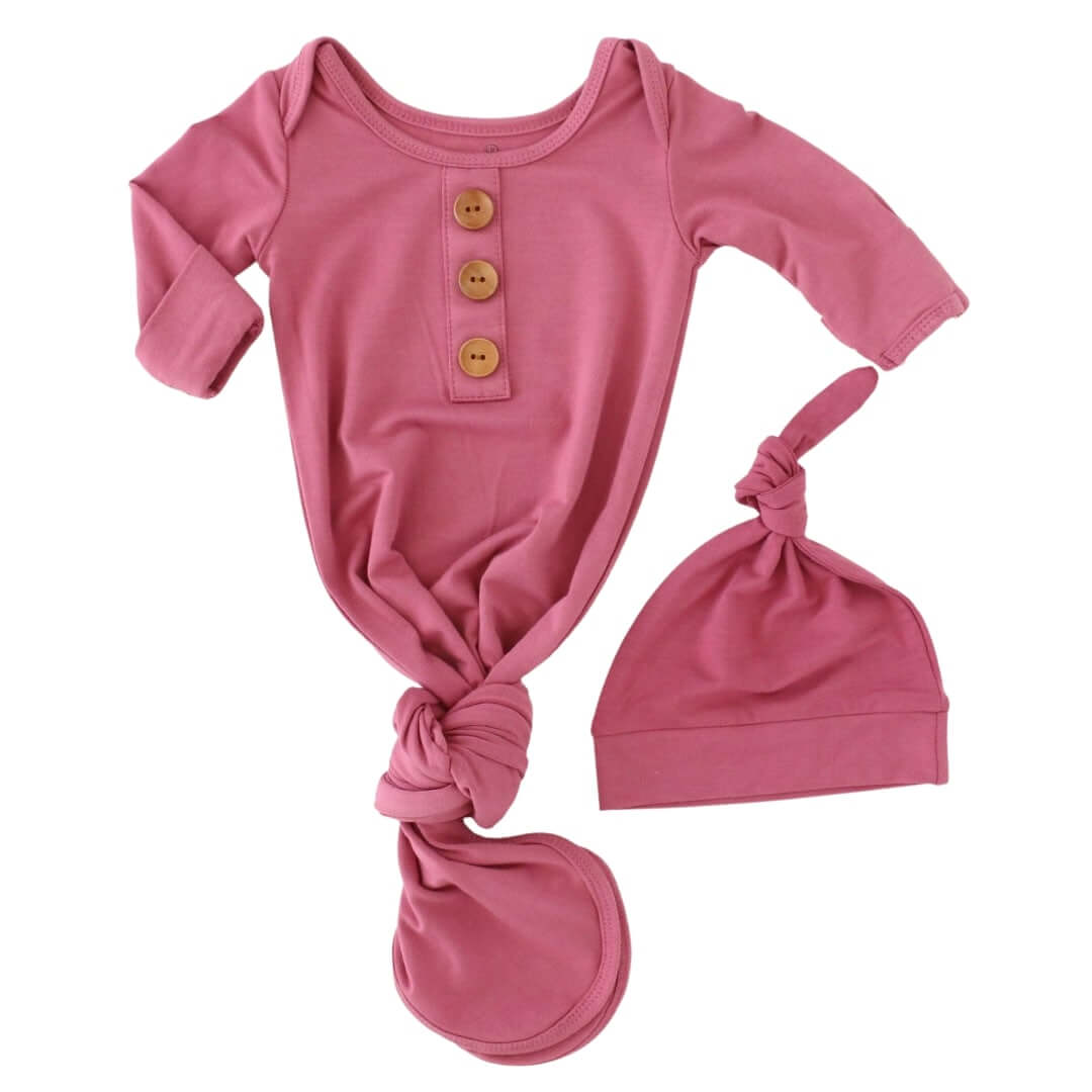  Solid Dusty Rose Bamboo Baby Knot Gown & Hat、mySite、layawaytickets