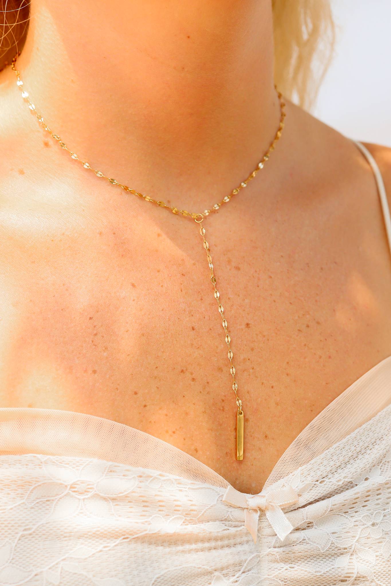 18K Gold PVD Stainless Steel Y-Shaped Blank Bar Pendant Lariat Necklace / CHN0007、mySite、dreamappss