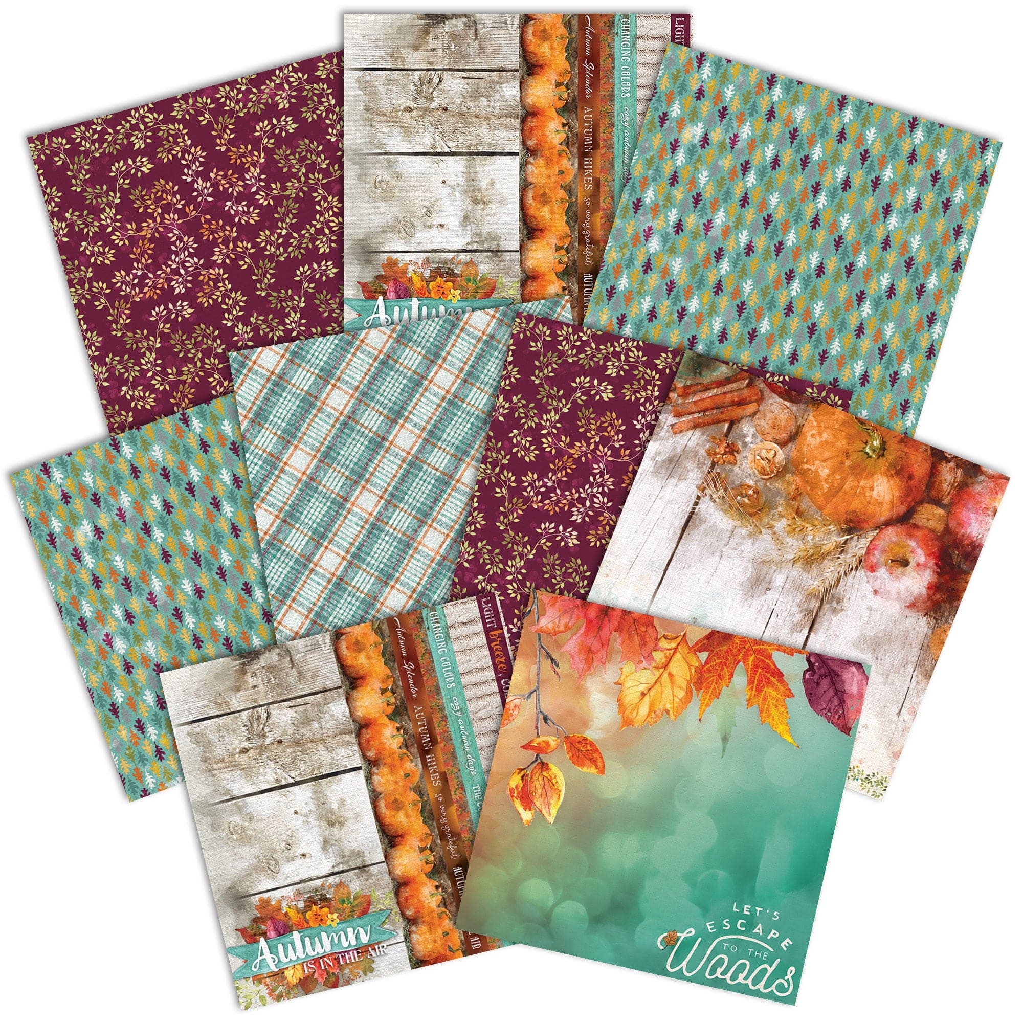  AUTUMN WOODS PATTERN 12 X12 SCRAPBOOK PAPER SET、mySite、ghnorth
