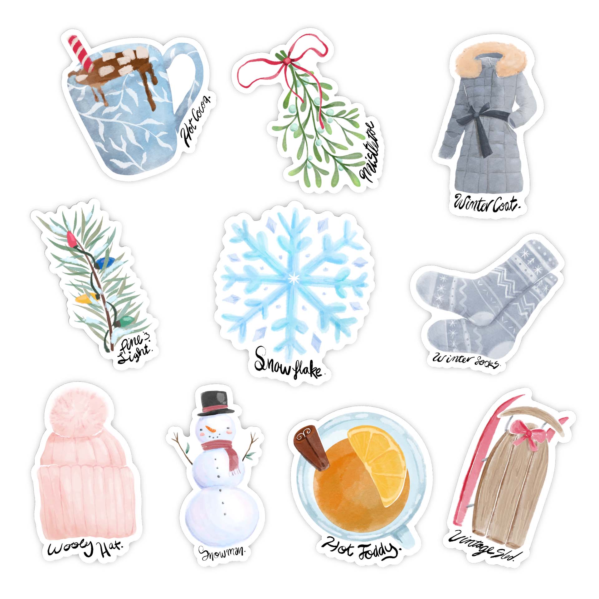  Winter Watercolor Stickers 10 Pack、mySite、ghnorth