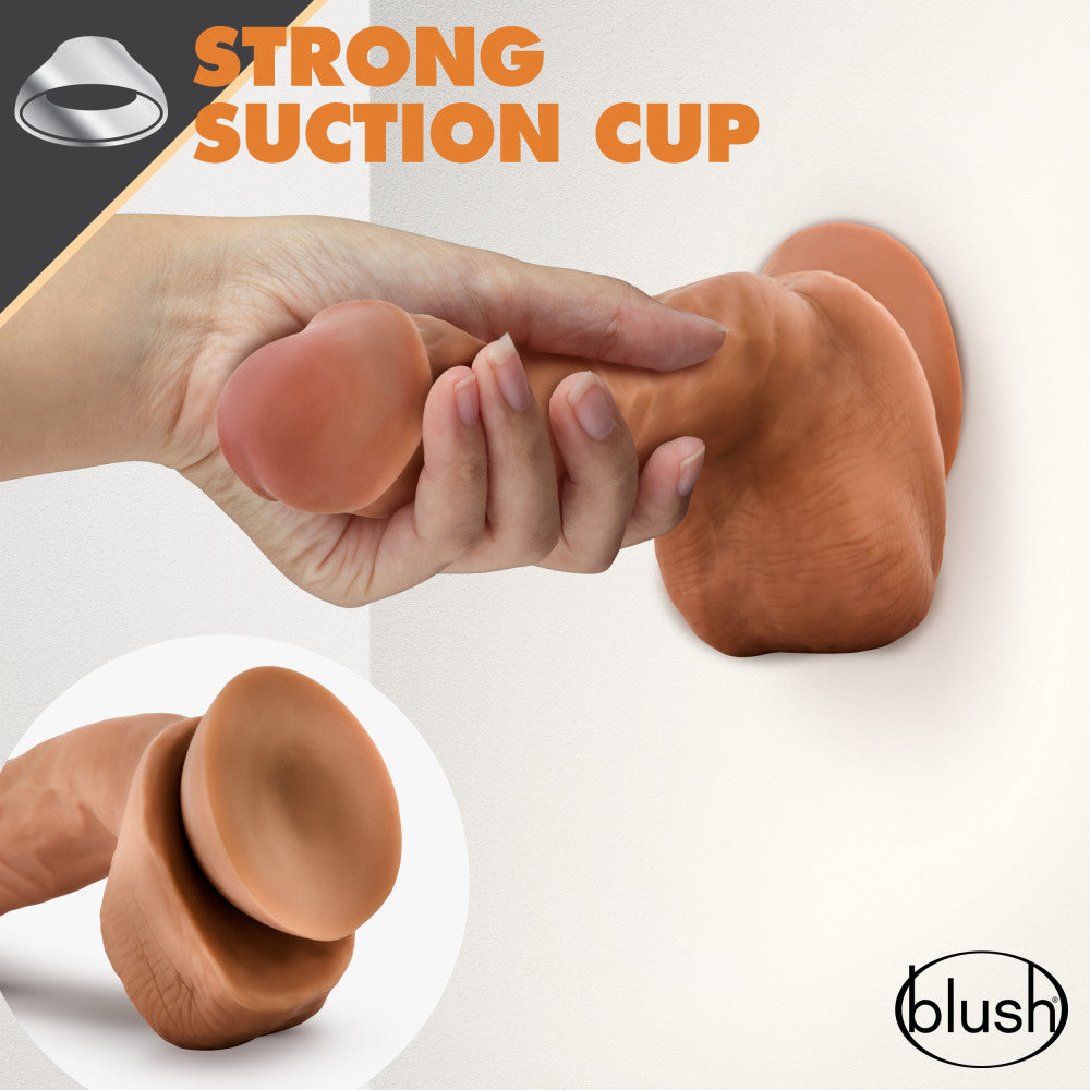 Dr. Skin Glide By Blush® | Realistic Mocha 8.5-Inch Long Self-Lubricating Dildo With Balls & Suction Cup Base、mySite、bottomscart