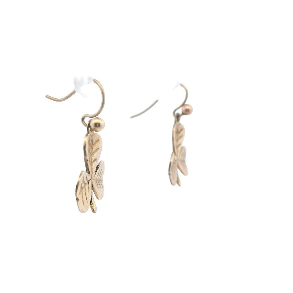  Estate 9 Karat Yellow Gold British Clover Drop Earrings