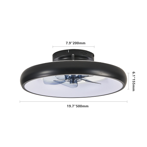 20" Black LED Ceiling Fan Light – Dimmable & Adjustable Color Temperature, APP & Remote Control, Modern Smart Ceiling Fan for Living Room, Bedroom, and Dining Room (Silent/6-Speed/Reversible/DC Motor)、、eastwooduniform