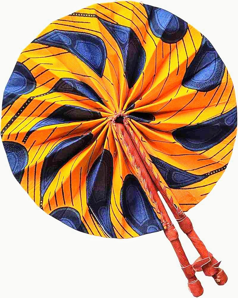 Dupsie's Khanita Foldable Orange and Blue Bulb/Peacock Patterned African Print Ankara Fan DPPF3816、mySite、solidvoid