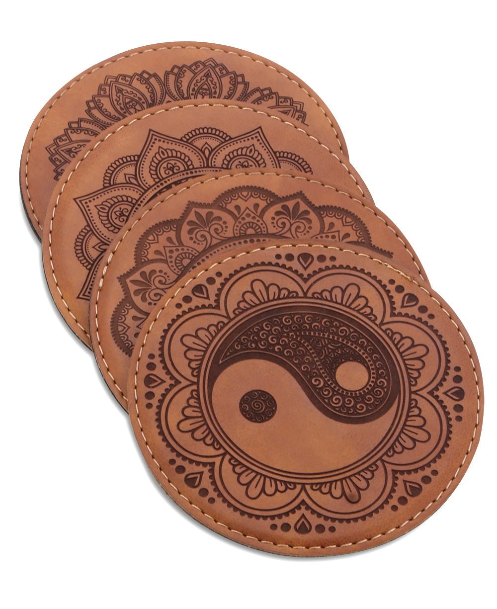 Yin Yang Artistic Faux Leather Coasters、mySite、topwebapps