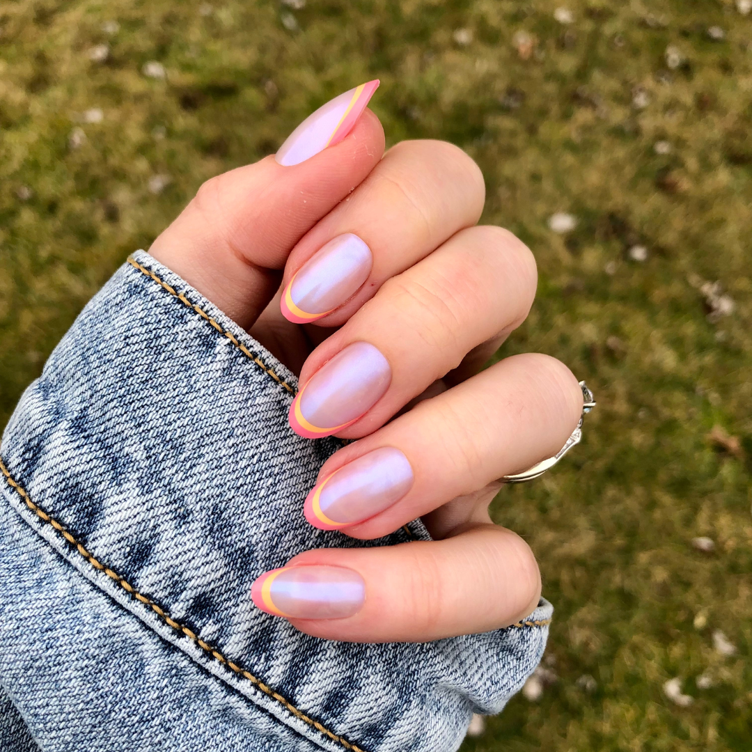 Sunset Double French - Press-On | Medium | Oval、mySite、solidvoid